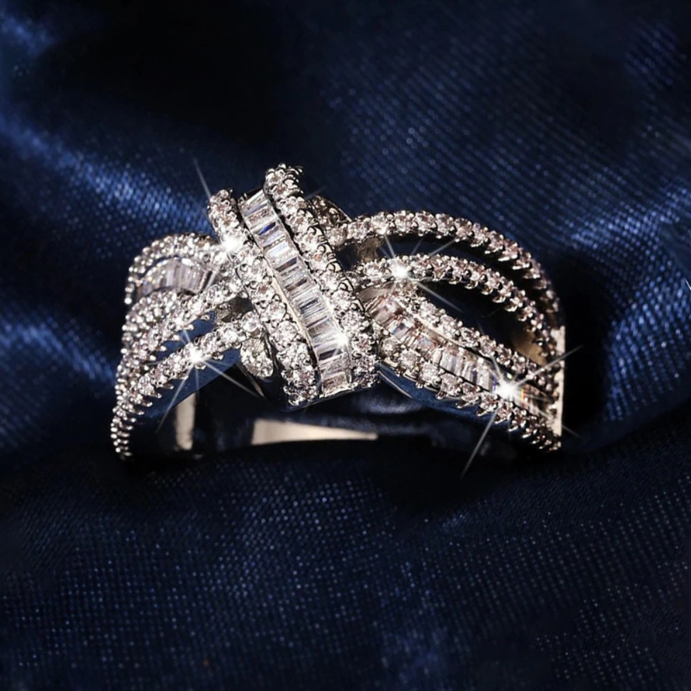 Wardrobe Whimsy Intertwined Baguette & Round Cubic Zirconia Wide Statement Ring