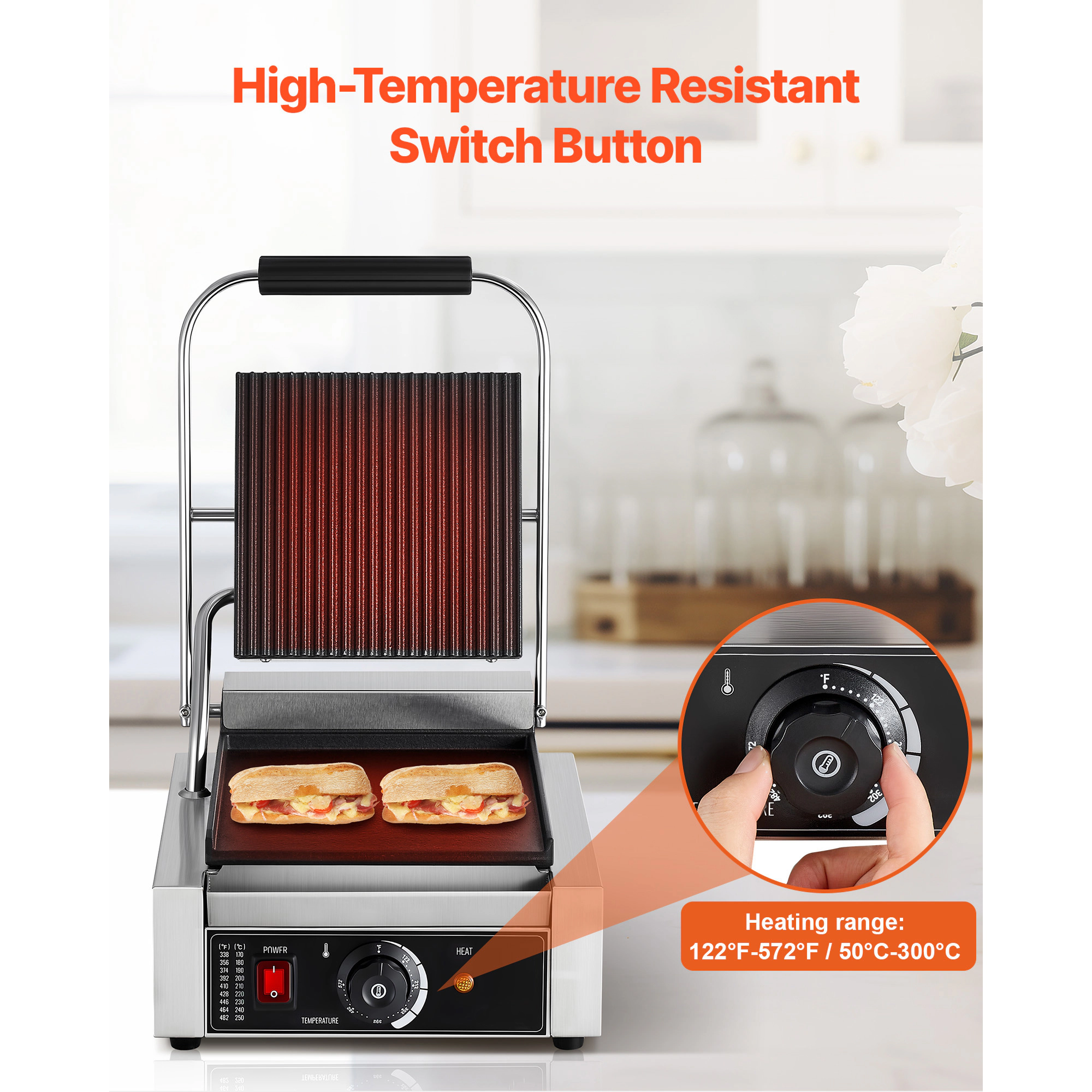 HONGGE Commercial Panini Grill, Electric Sandwich Panini Maker