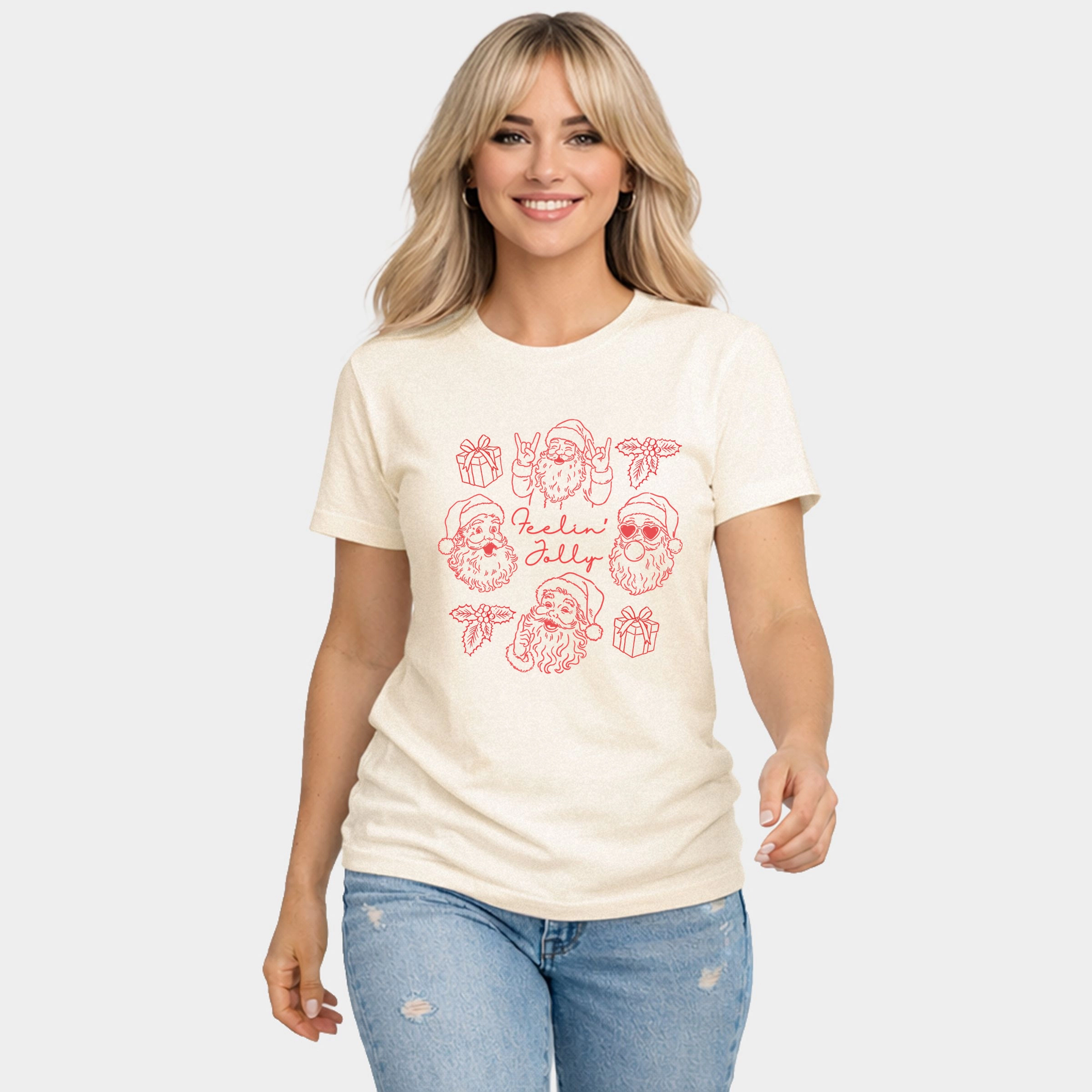 Simply Sage Market - Women's Short Sleeve Graphic T-Shirt Feelin' Jolly Santa Outline