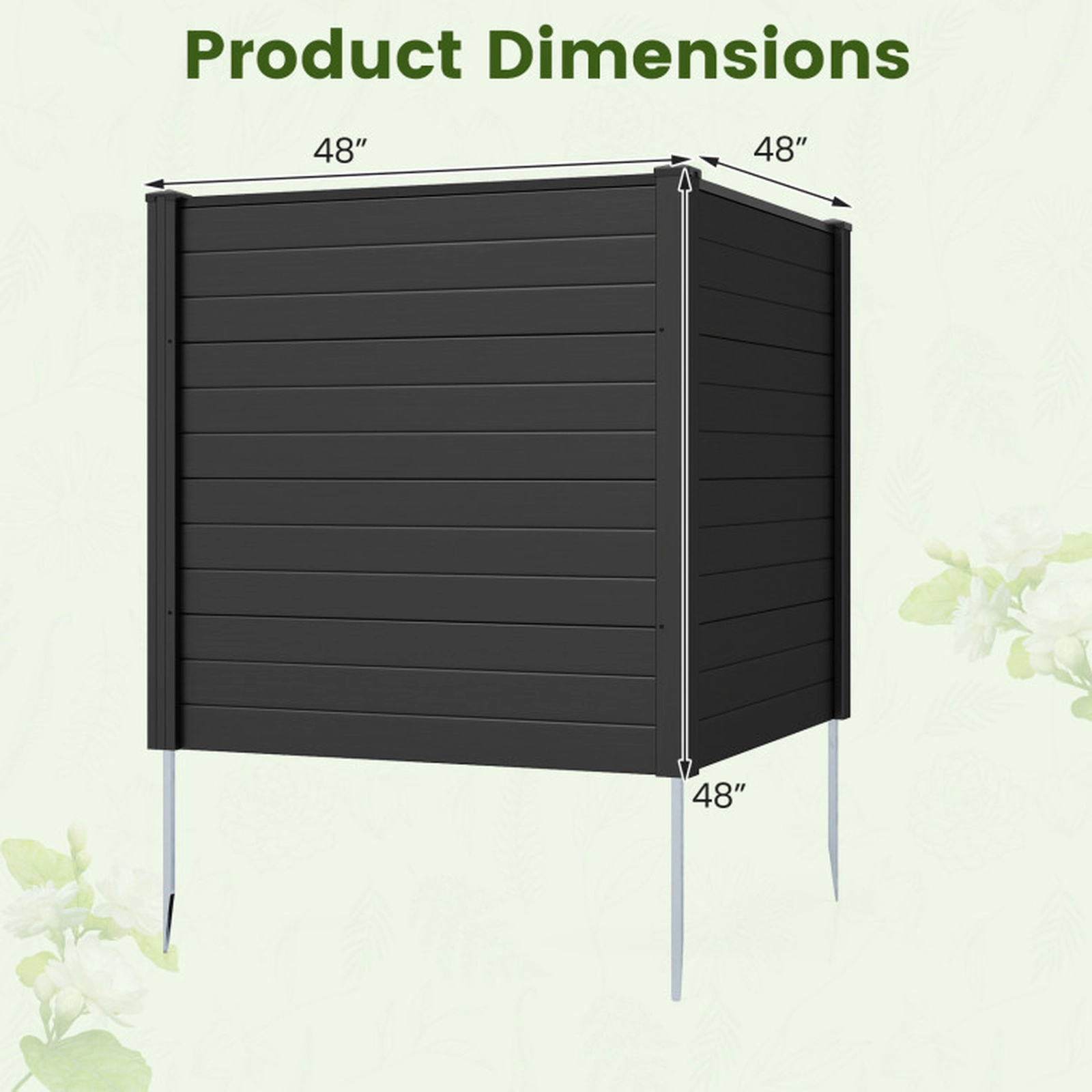 SUGIFT Freestanding 48-in Black PVC Air Conditioner Fence with 3 Galvanized 20-in Ground Stakes
