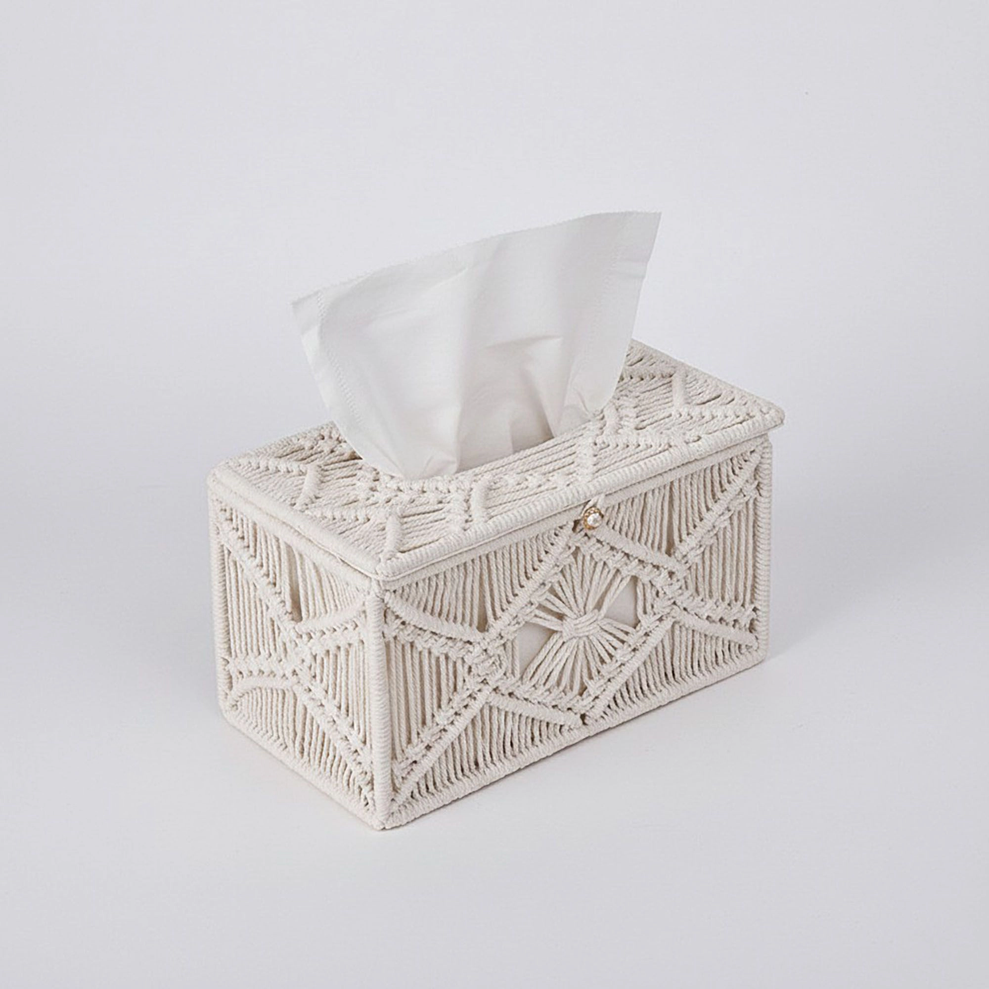 Alilang Unisex Handwoven Macrame Tissue Box Cover with Textured Geometric Design