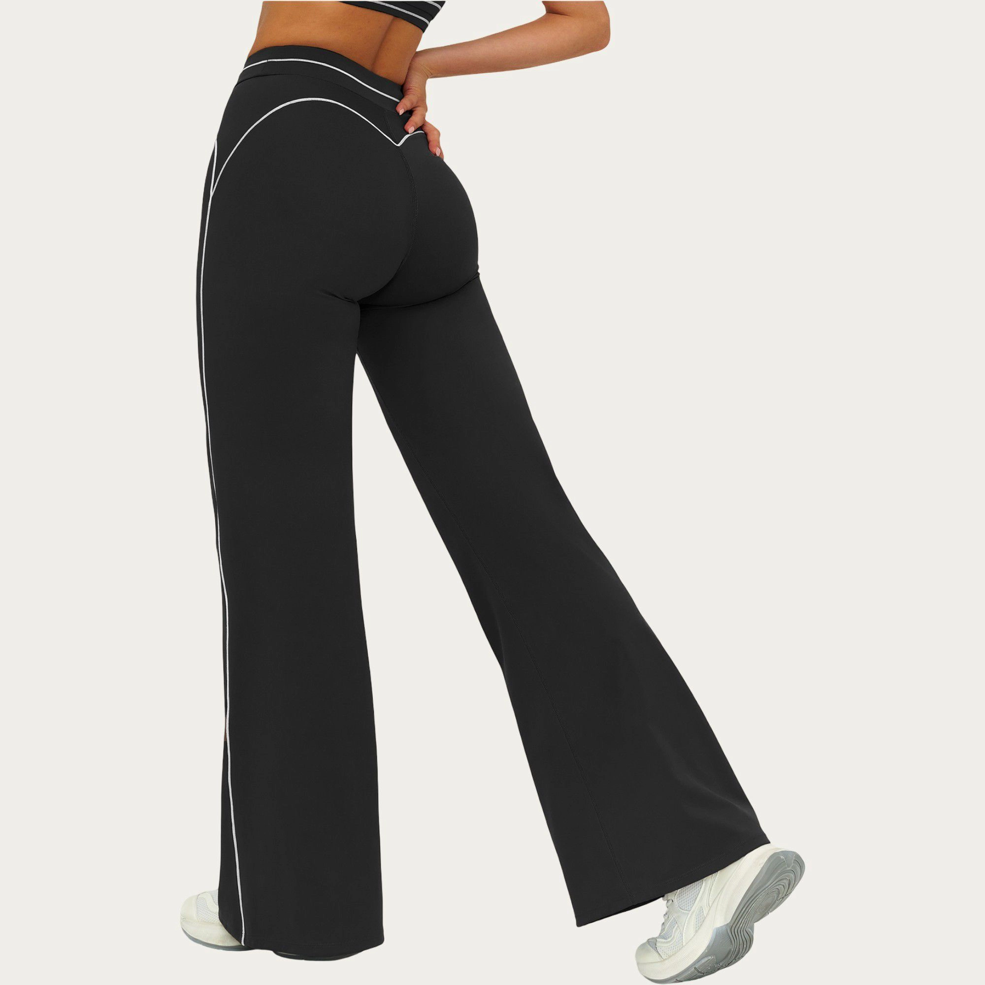 Anna-Kaci Active Women's High Waist Flare Leg Pants with Sculpting Fit and Contrast Seam Detailing