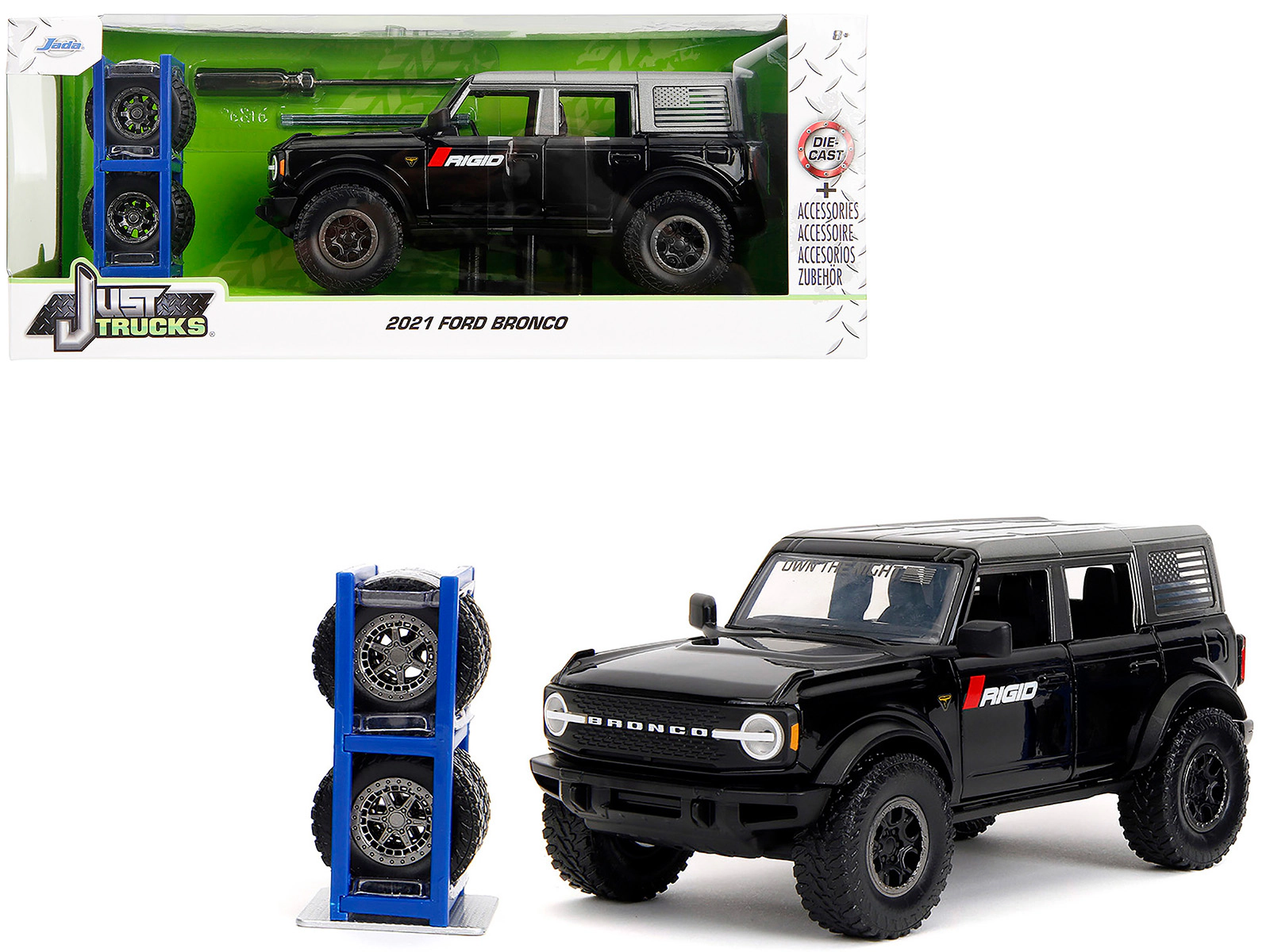 Jada 2021 Ford Bronco Badlands Black "Rigid" with Extra Wheels "Just Trucks" Series 1/24 Diecast Model Car by Jada