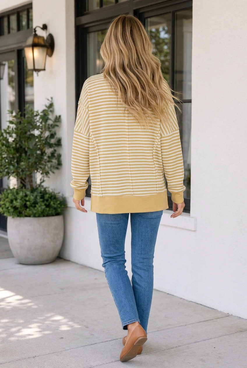 Threaded Pear Women's Lailah Block Trim Hem Long Sleeve Top