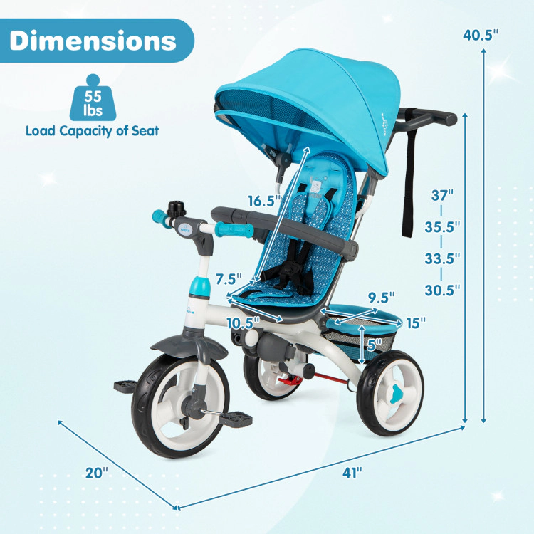 Hivvago 4-in-1 Detachable Baby Stroller Tricycle with Round Canopy