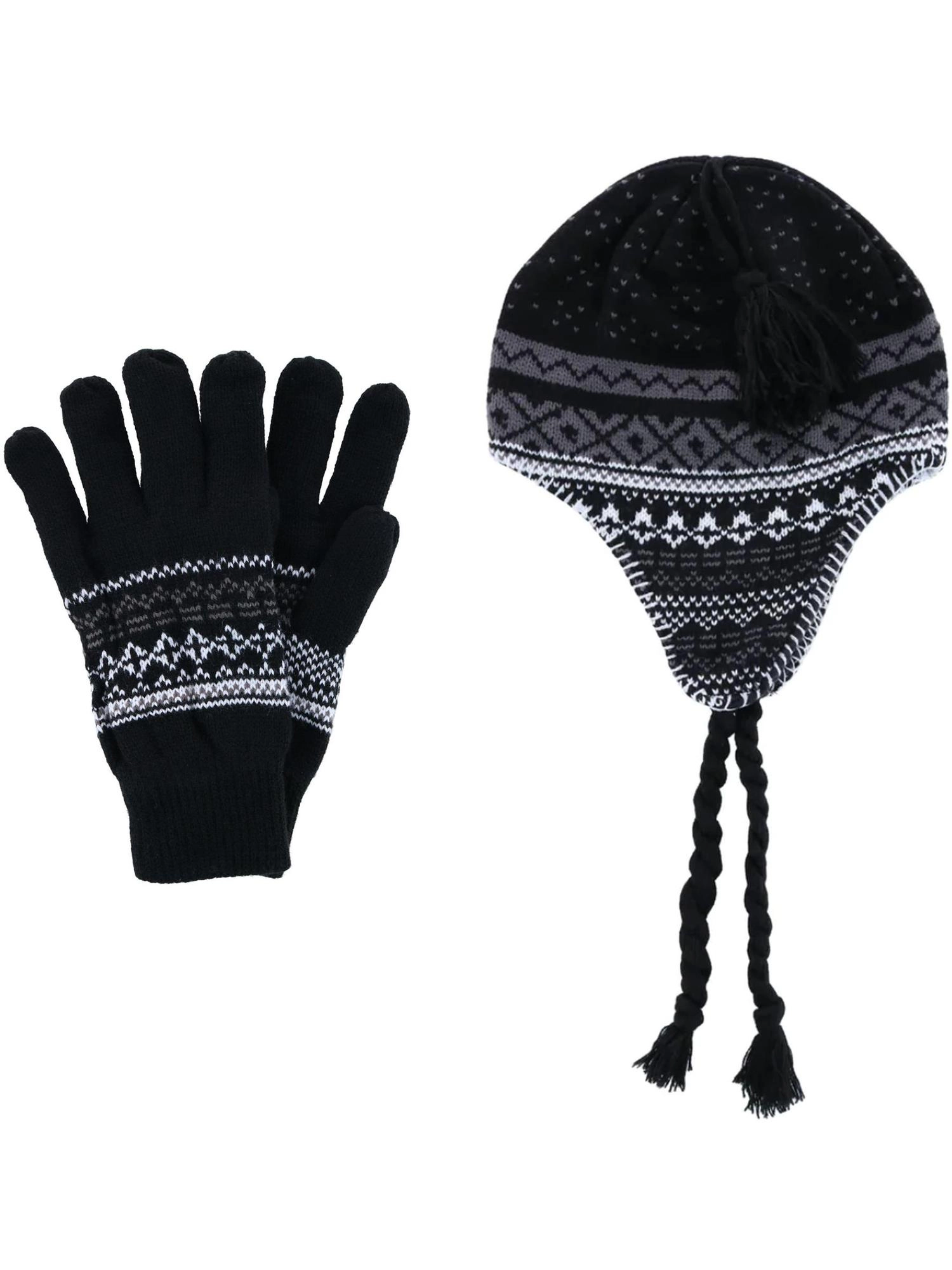 CTM® Men's Heavy Knit Winter Pattern Helmet Hat and Glove Set