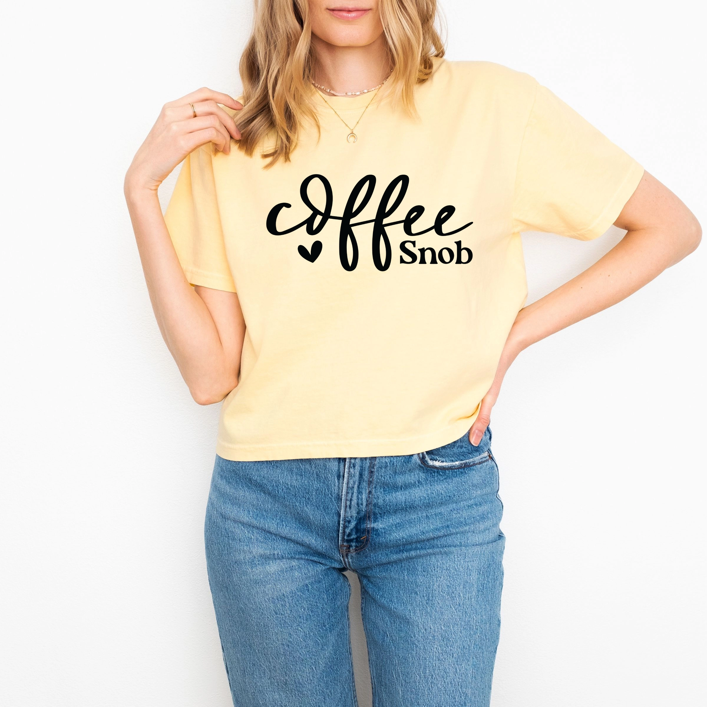 Simply Sage Market - Coffee Snob Cursive Women's Boxy Crop Top Graphic T-Shirt