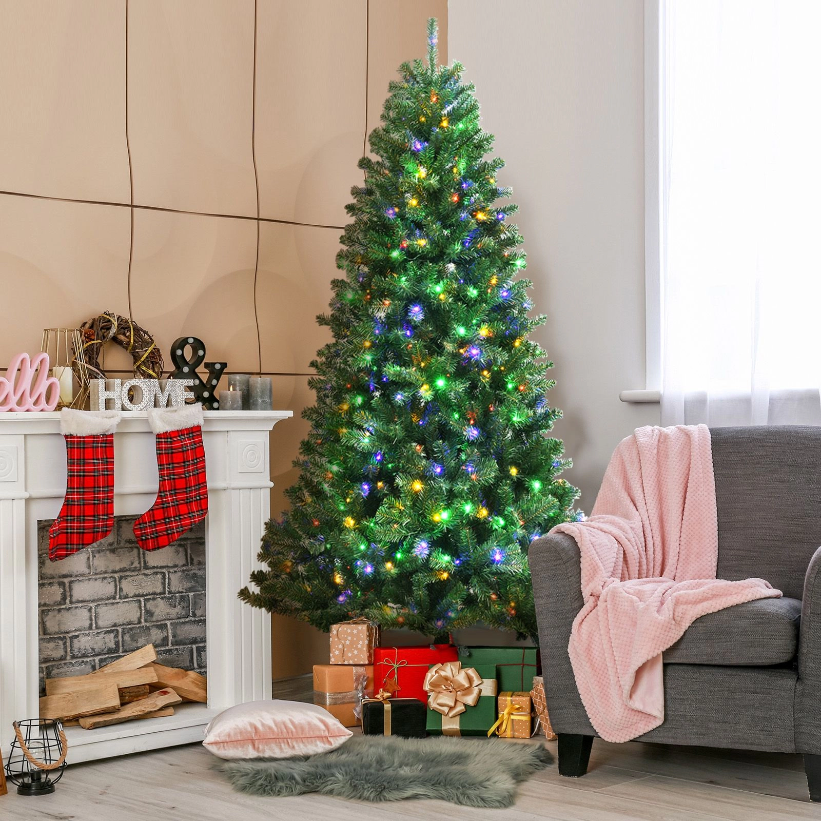 SlickBlue Hinged Green Christmas Tree with Multiple Lighting Modes