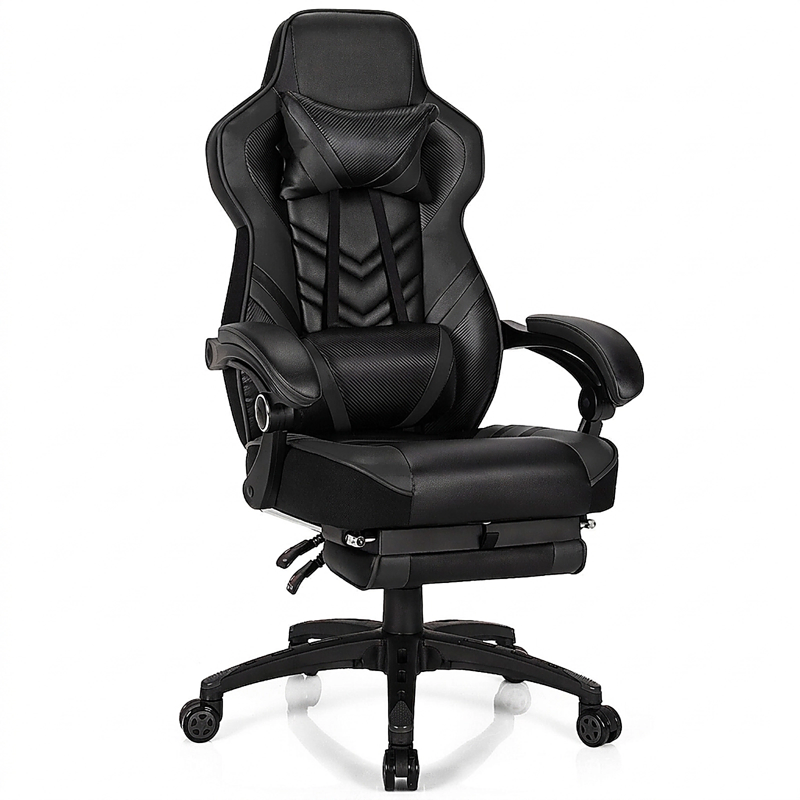 SUGIFT Black Ergonomic Reclining Gaming Chair with Retractable Footrest