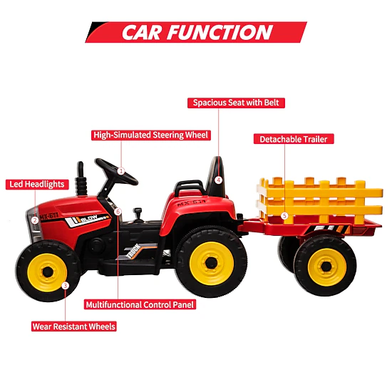 Howbow 12V 4.5Ah Kids Ride-On Tractor with Green Trailer & Remote ...