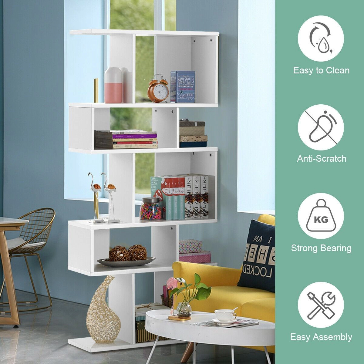 SlickBlue 5 Tier Freestanding Bookshelf With Uneven Open Cubes