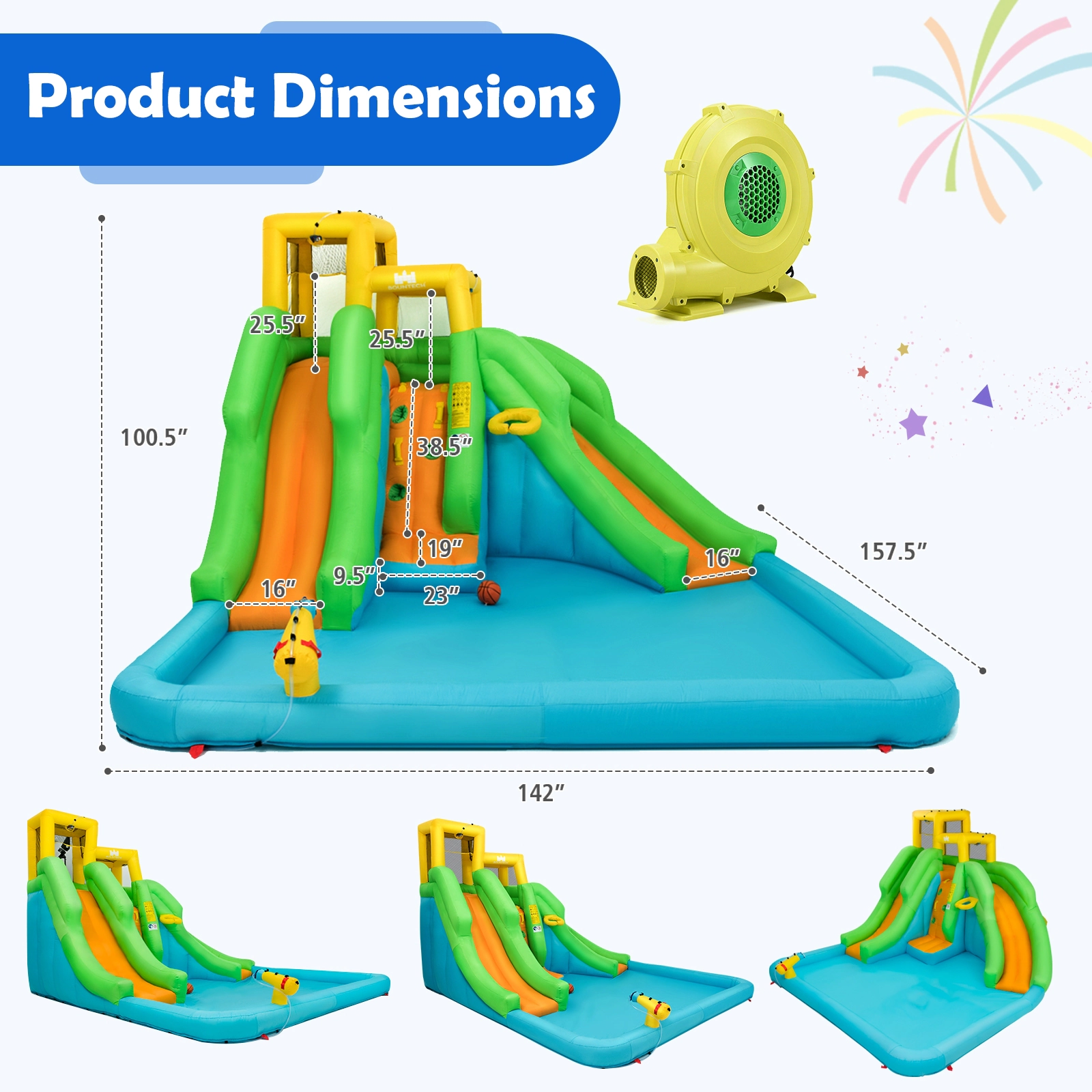Hivvago Kids Inflatable Water Park Bounce House with 480W Blower