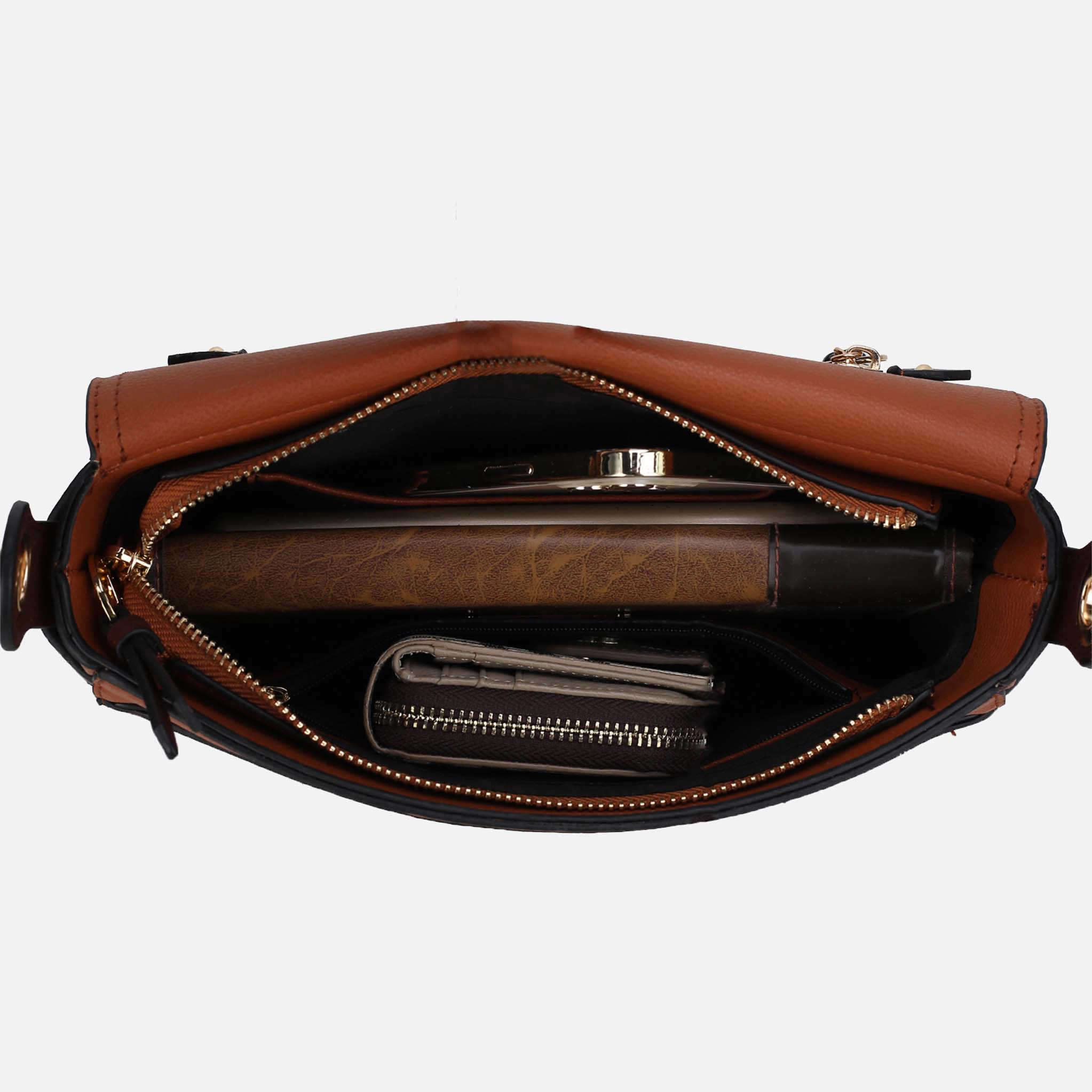 Mia K Collection Drew Shoulder Bag - Pebbled Vegan Leather Color Block, Gold-Tone Hardware