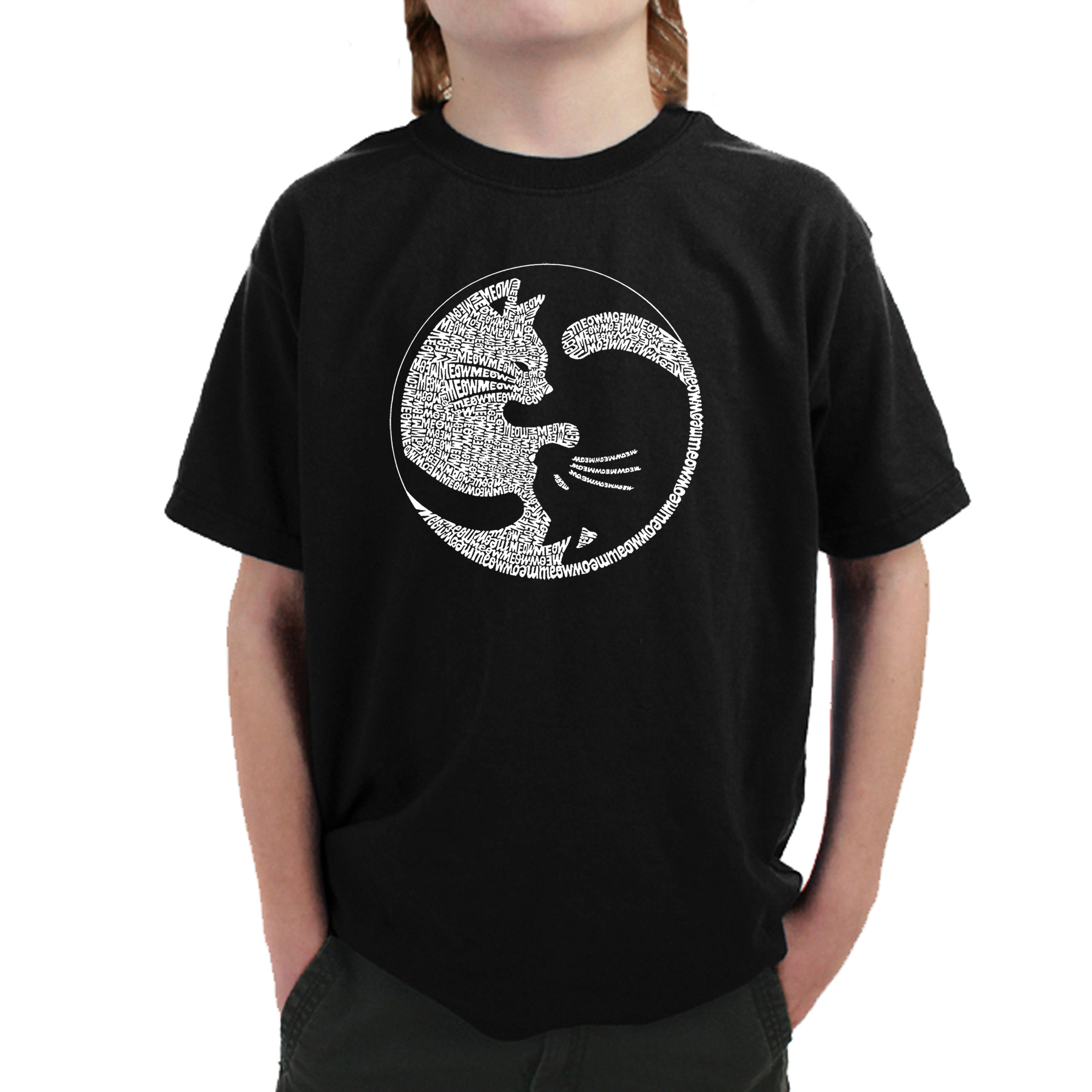 LA Pop Art Boy's Word T-Shirt - Yin Yang Cat