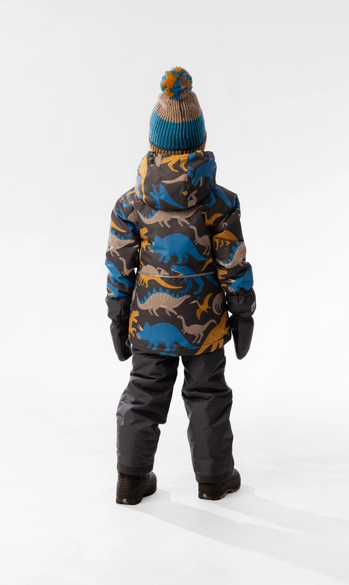 Deux par Deux Boys Dinosaur Print Lightweight Two Piece Snowsuit with Hooded Jacket and Snow Pants