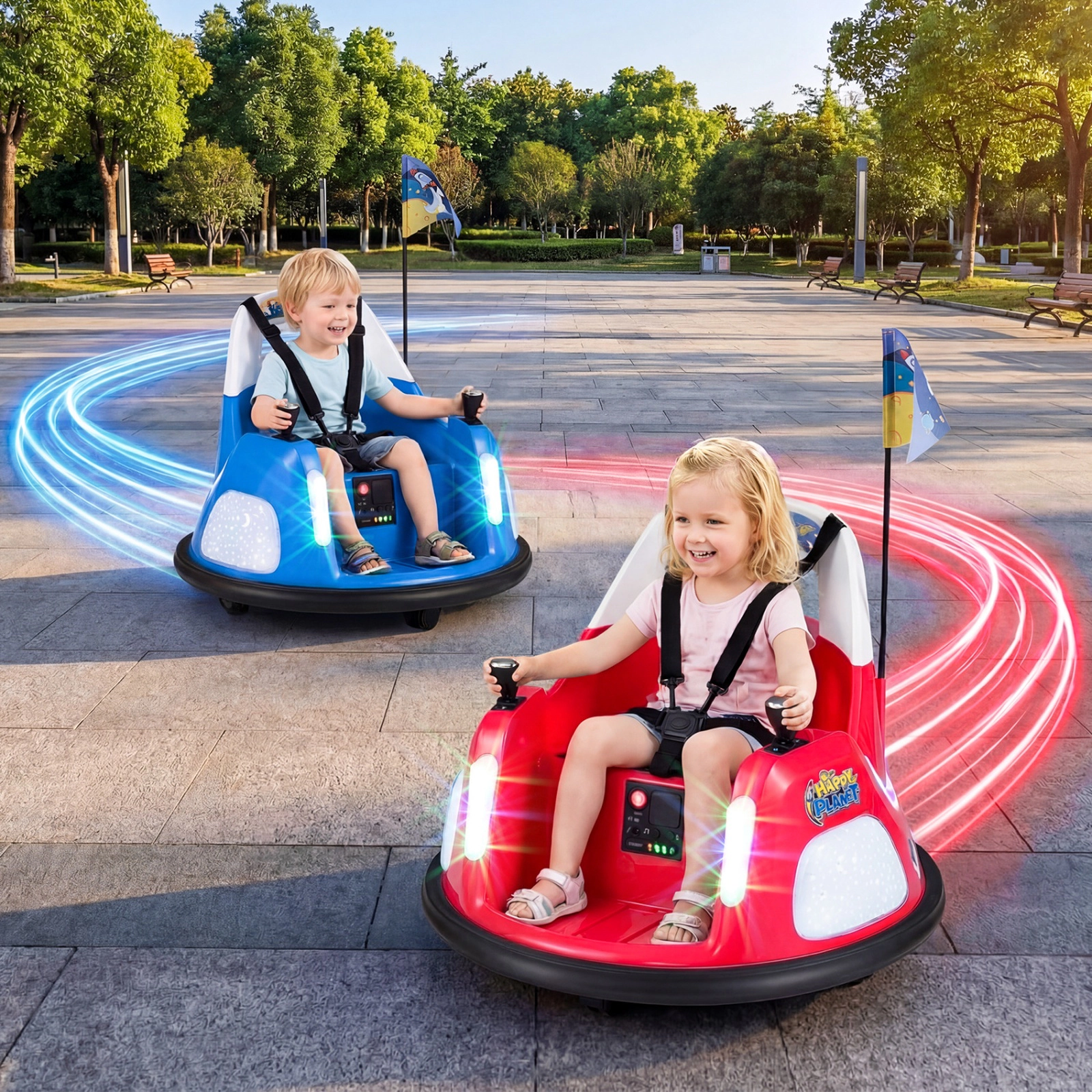 SUGIFT Red Remote Control 360 Degree Spin and Flashing Lights Kids 12V Ride On Bumper Car