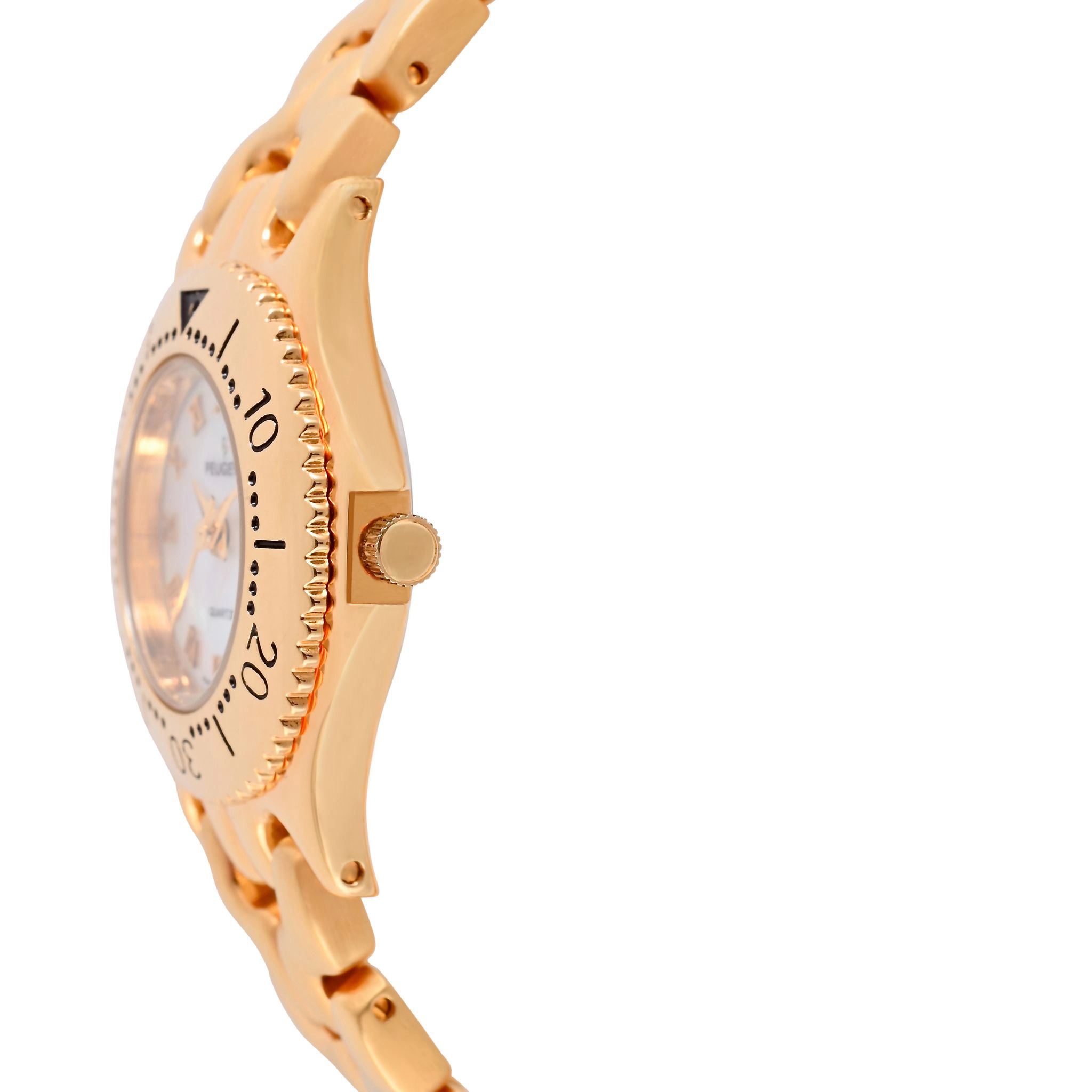 Peugeot Womens Round 25mm 14K Gold Plated Wrist Watch- Mother of Pearl Dial
