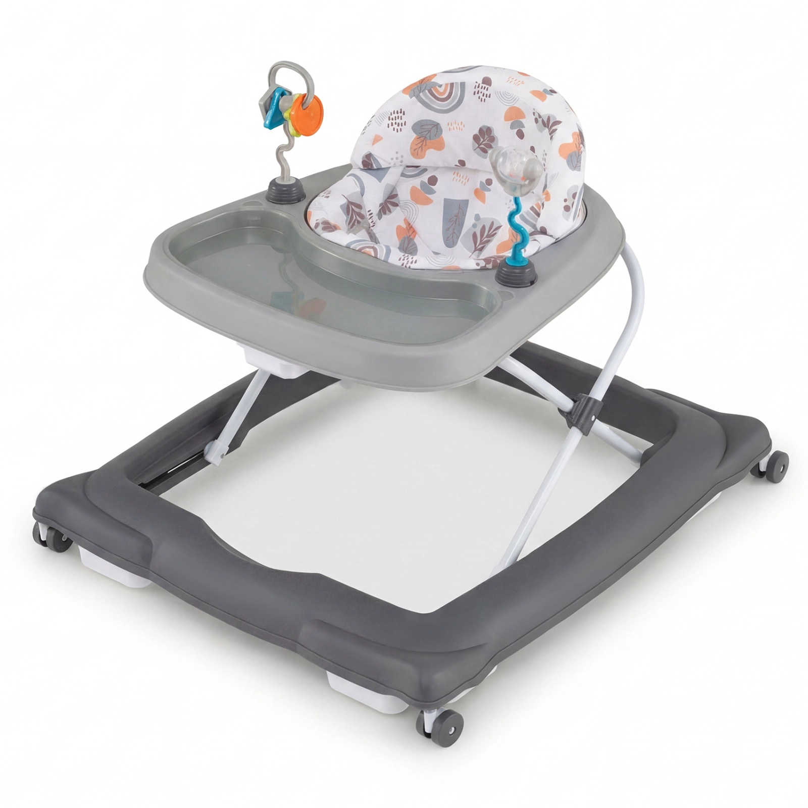SUGIFT Foldable Baby Walker Gray with Removable Feeding Tray and Shape Sorter Toys