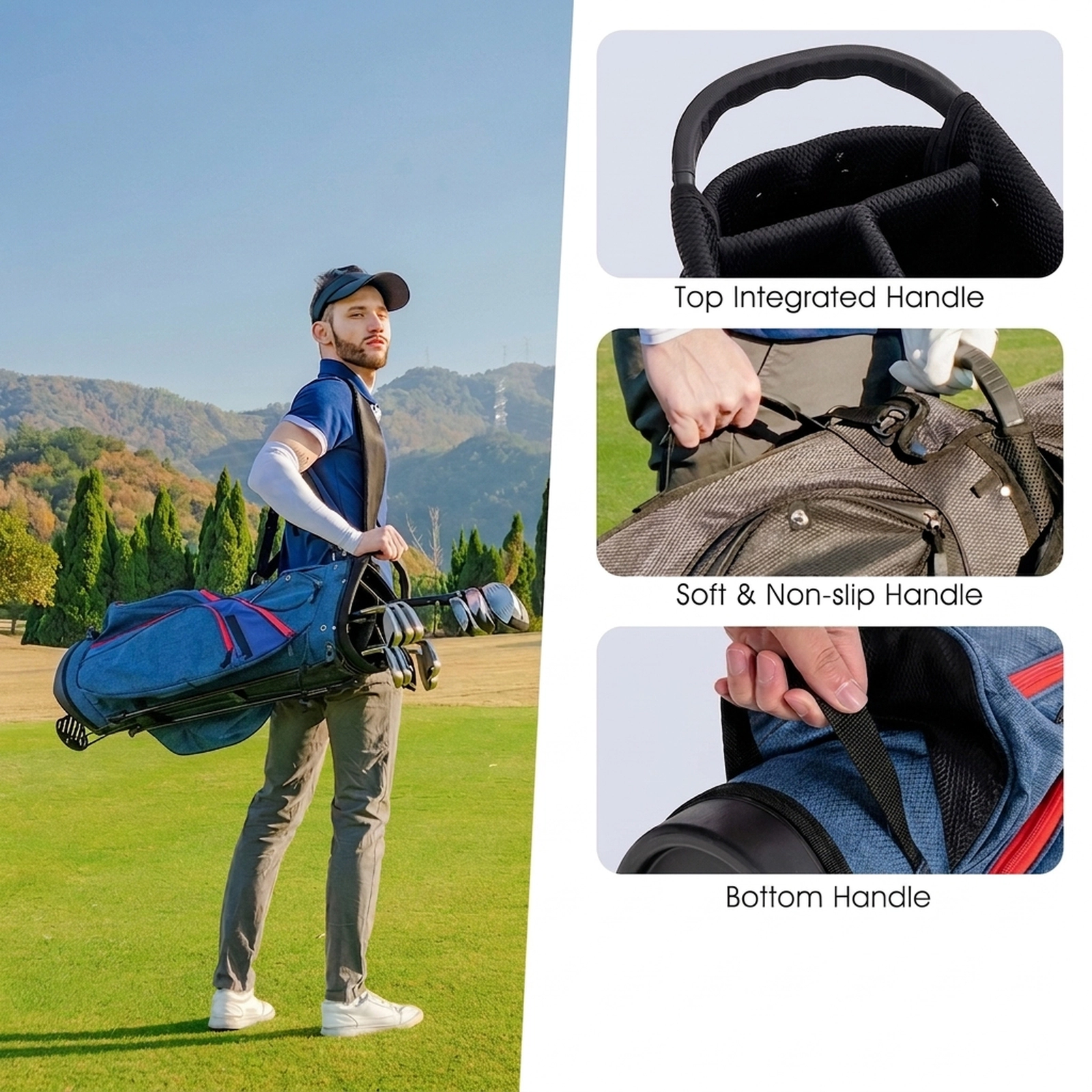 11-pc Complete Golf Club Set 460cc Driver Fairway Wood Hybrid 7 Irons Putter and Stand Bag Cooler Pocket Blue