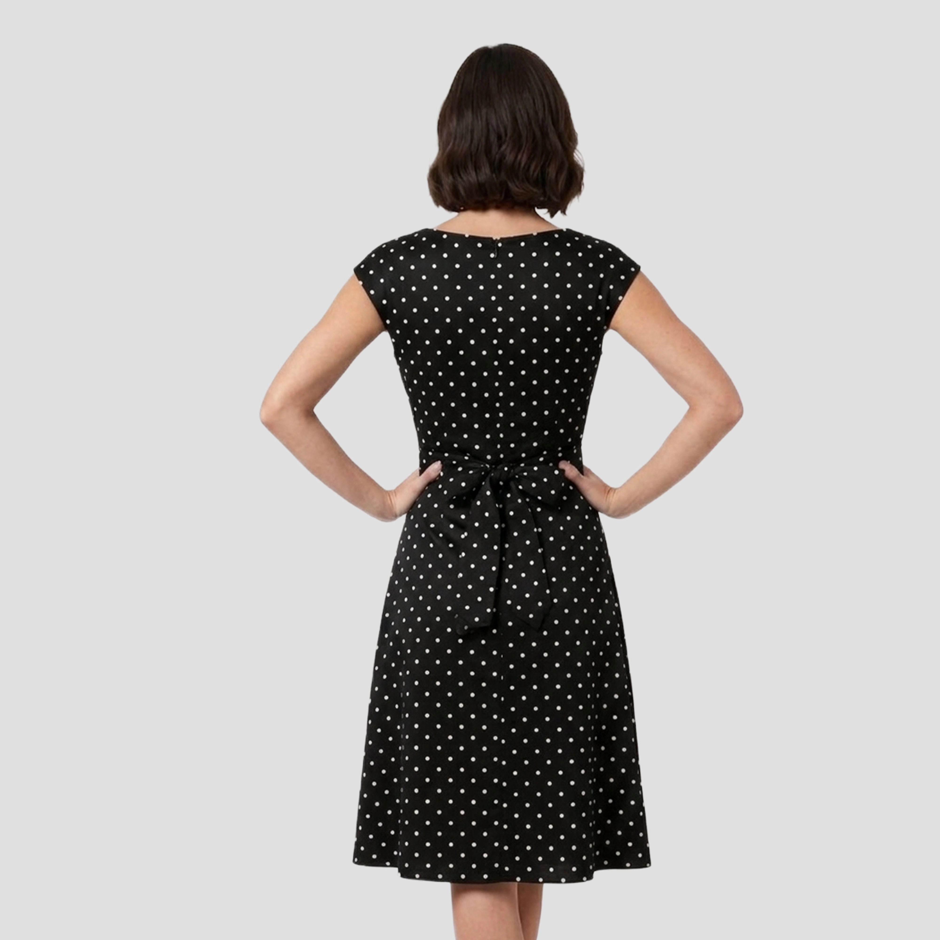 Artyska Womens Midi boat neck cap Sleeve Polka Dot Fit & Flare Dress