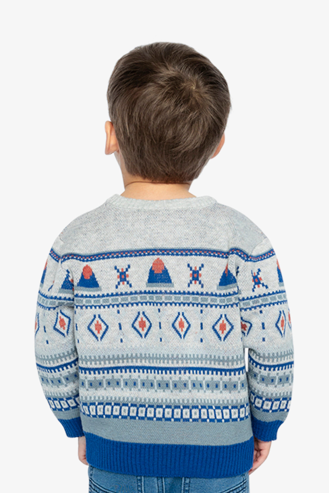 Deux par Deux Boys Fair Isle Jacquard Knit Crewneck Sweater