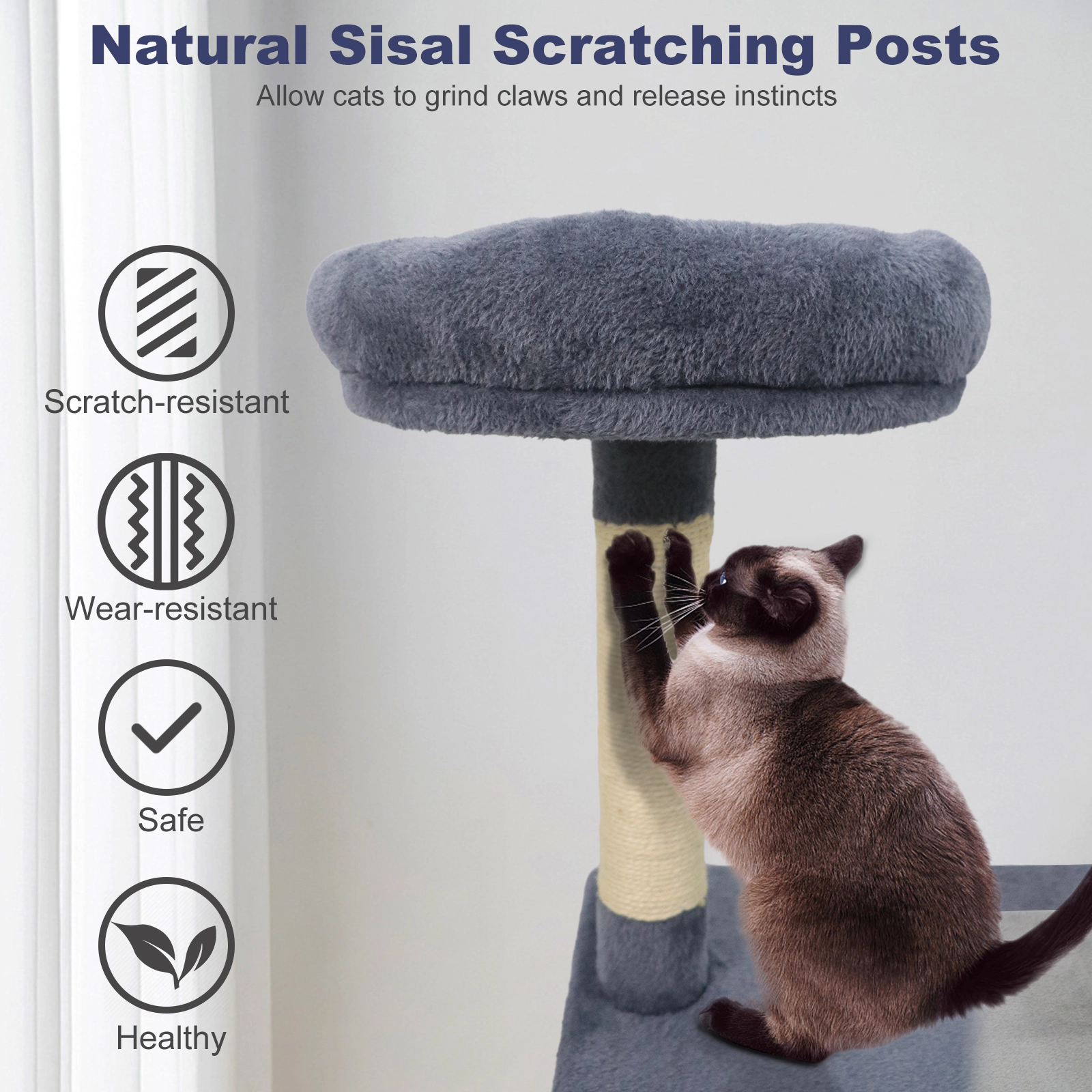 SUGIFT Gray 48 in Multi-Level Kitten Tower with Large Condo and Jute Scratching Posts