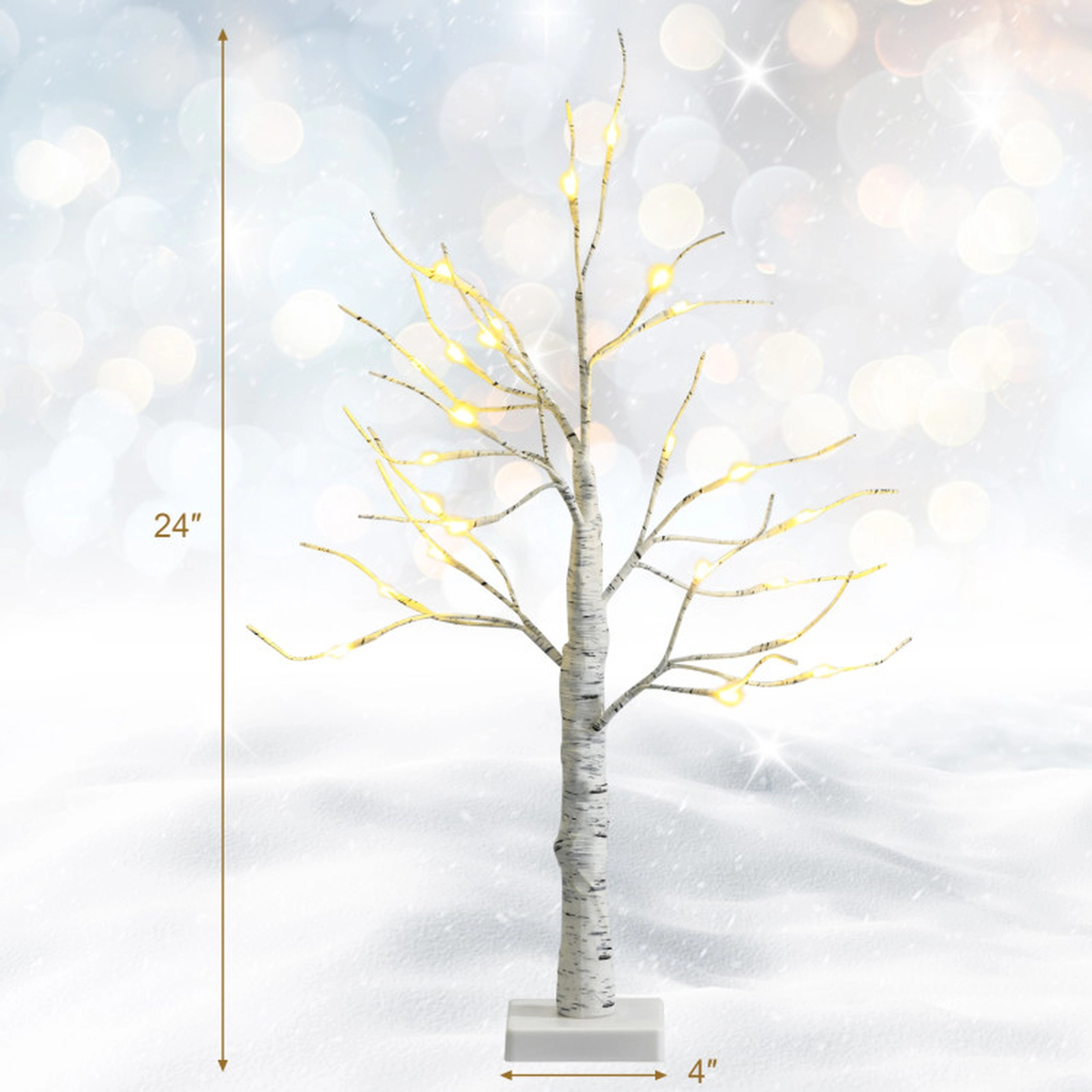 SUGIFT Pre-lit Twig Birch Tree Set Battery Powered White