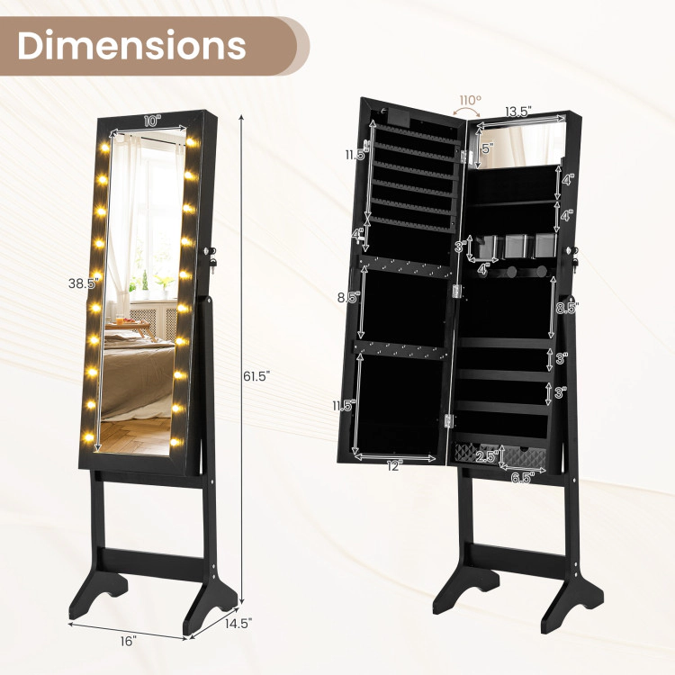 Hivvago Mirror Jewelry Cabinet with 20 Warm Lights and 4 Tilt Angles