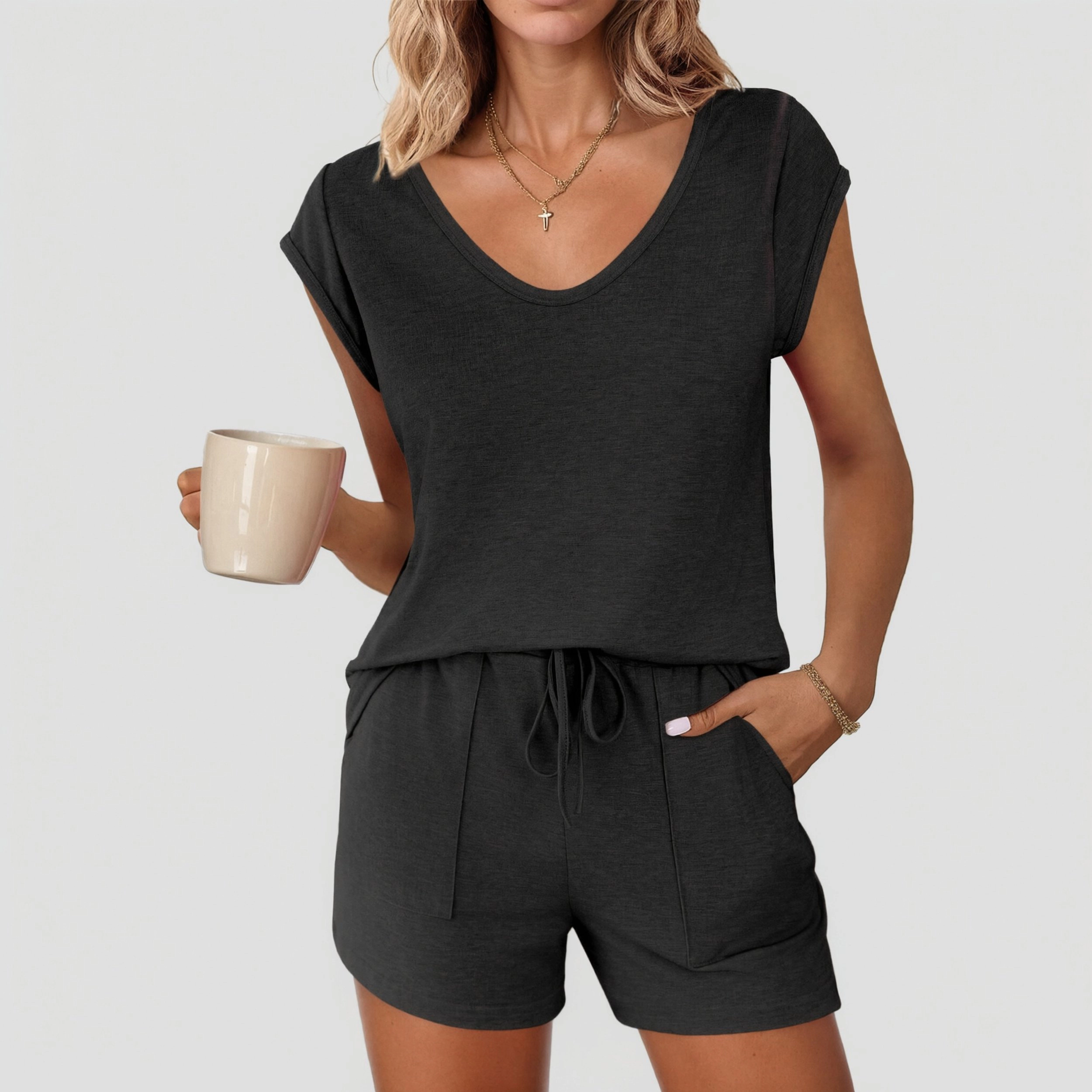 Ekouaer Pajamas for Women Soft Pjs Set Short Sleeve Tee and Shorts Pajama Cozy Loungewear