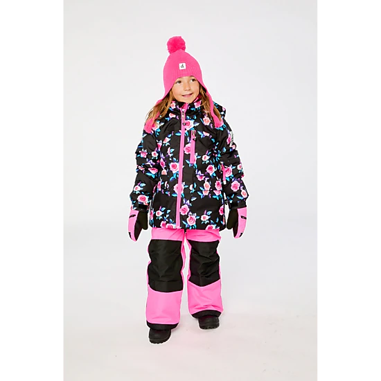 Deux par Deux Girls Rose Print Two Piece Play Snowsuit with Hooded Jacket and Snow Pants