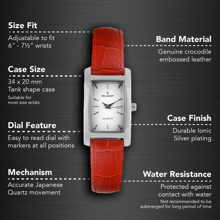 Peugeot Women's Watch 34x20mm Contour Dress Red Leather Strap