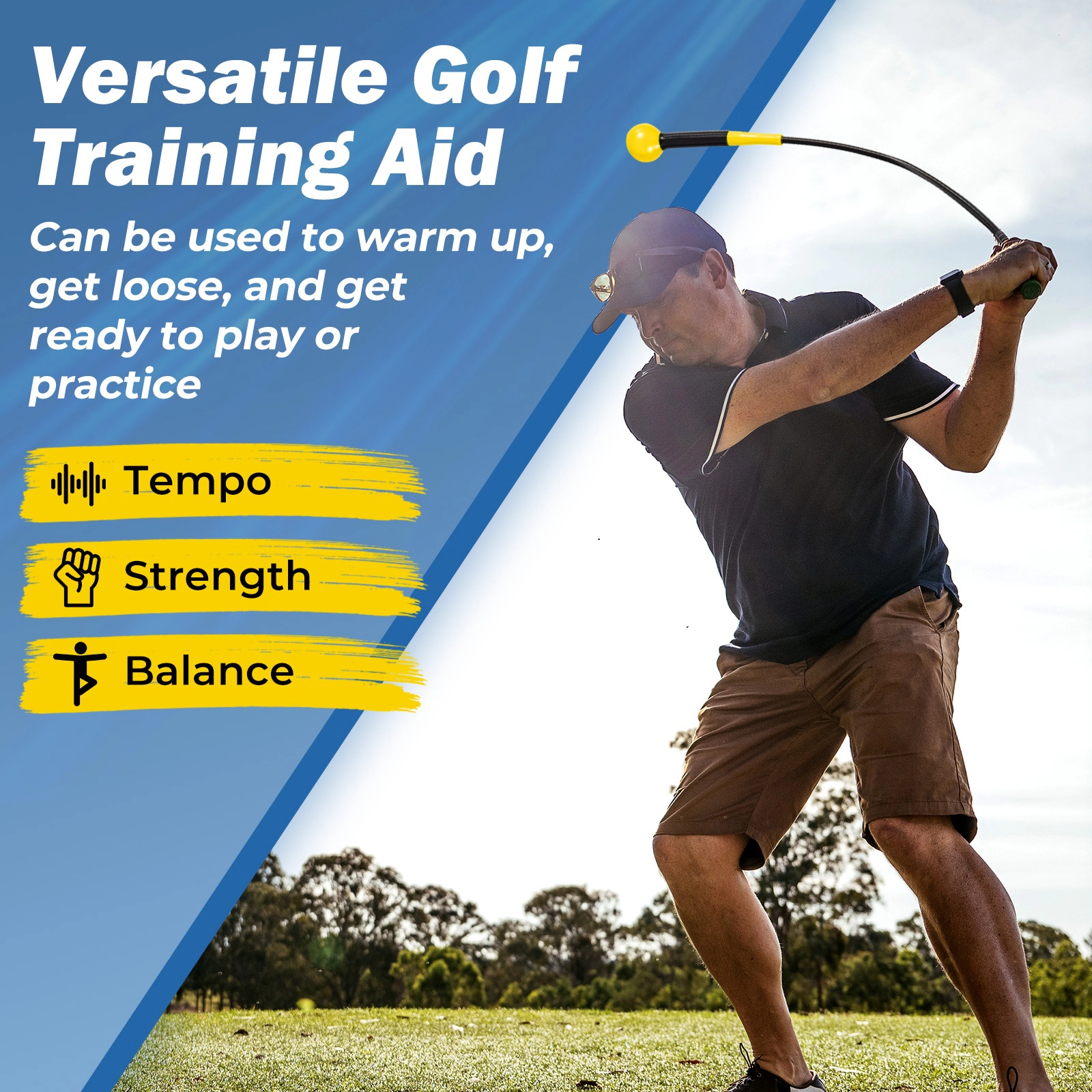 SUGIFT 40-in Golf Swing Trainer Aid with Weighted Head Right-Handed Grip Rhythm Balance Green/Yellow