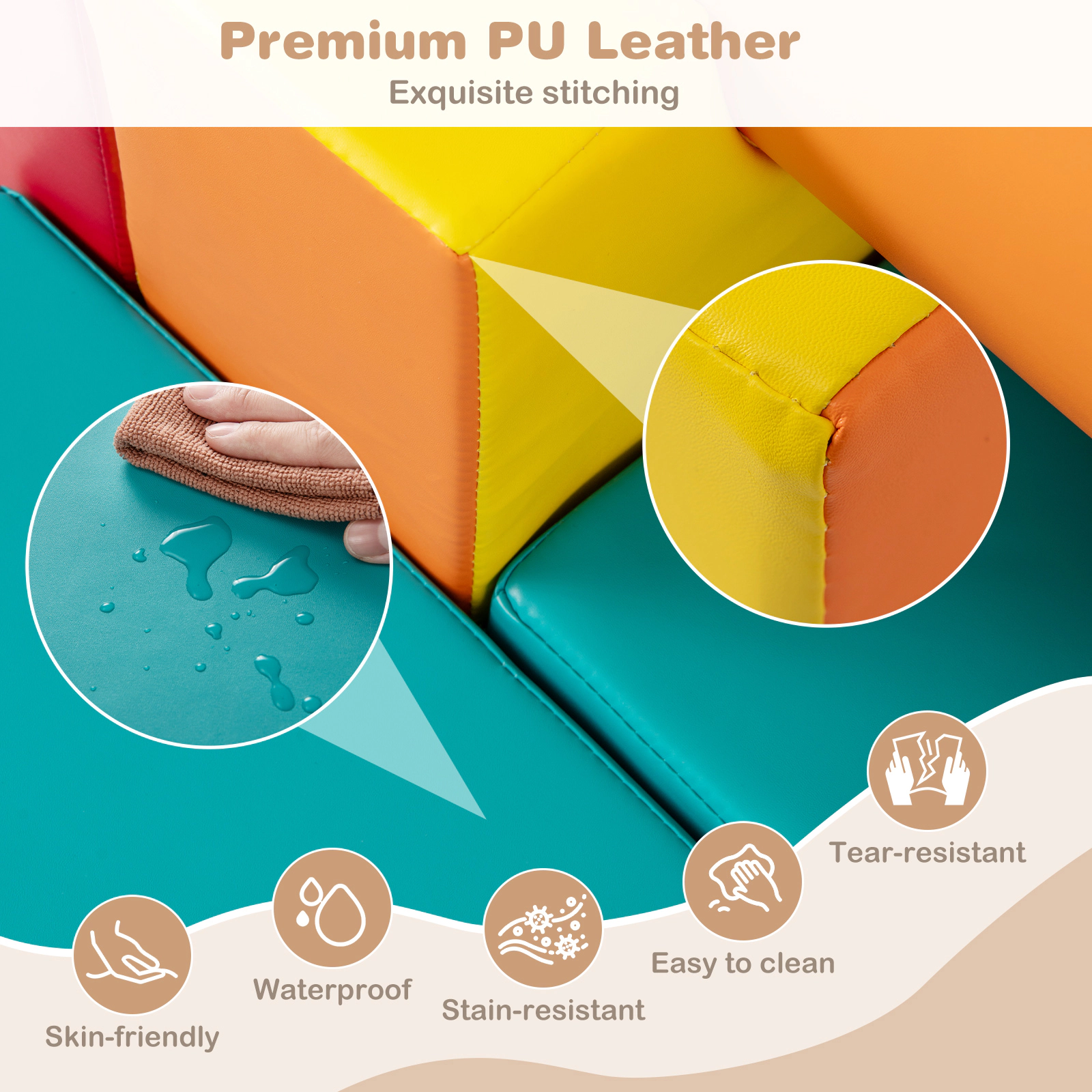 10-Piece Toddler Foam Climbing Blocks Wear-Resistant PU Leather Soft Play Set Ages 12-36 Months Colorful