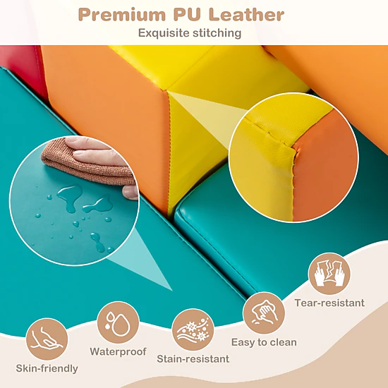 10-Piece Toddler Foam Climbing Blocks Wear-Resistant PU Leather Soft Play Set Ages 12-36 Months Colorful