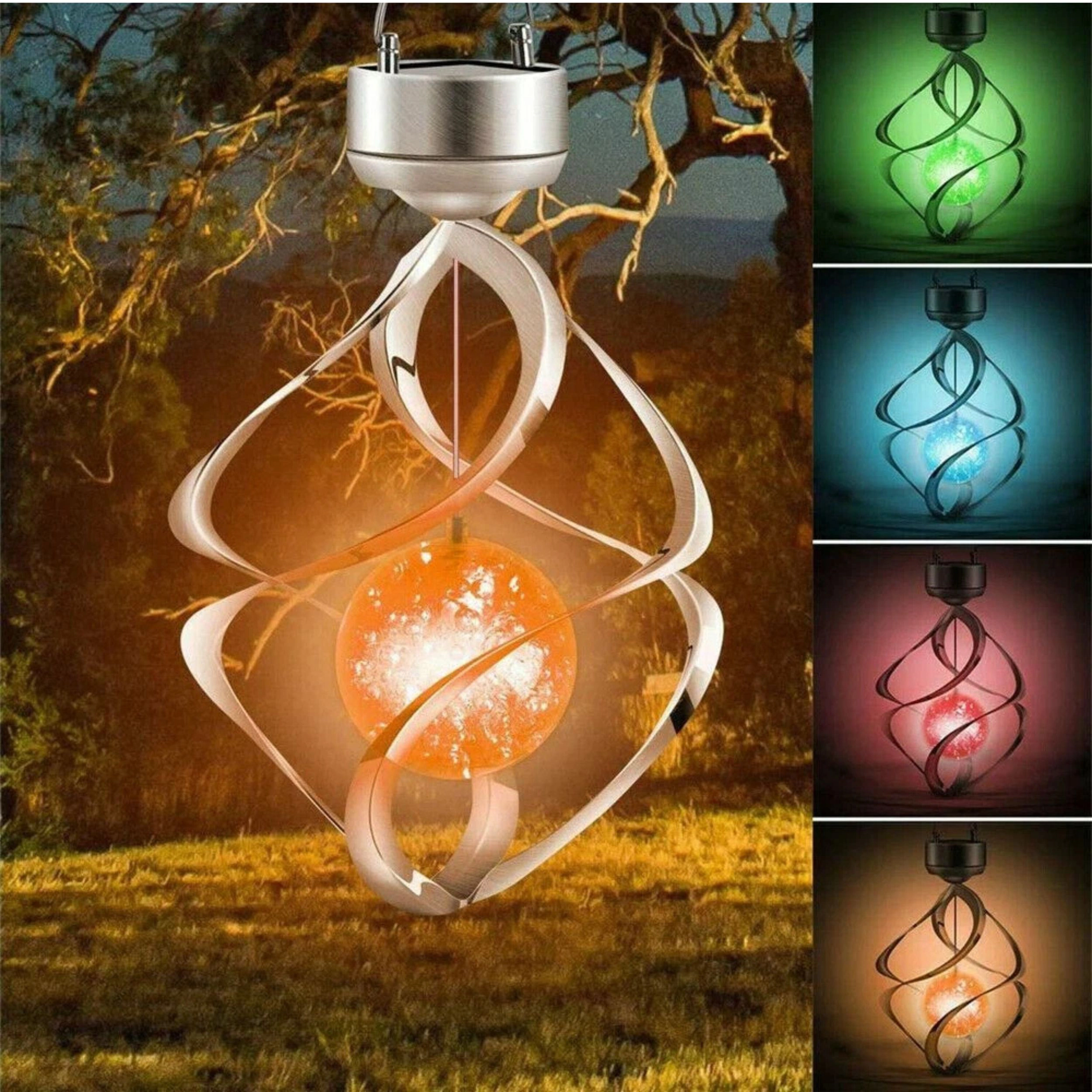 Home Collection Solar Powered LED Spiral Wind Chime Spinner Hanging Light