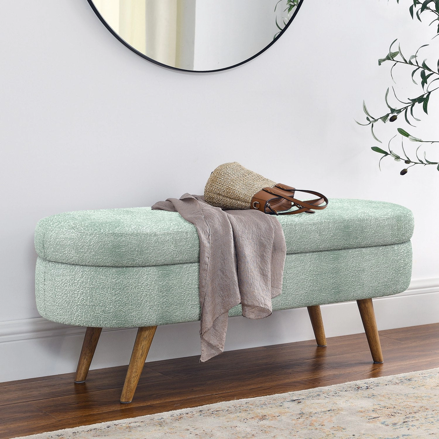 GBruno Oval Storage Ottoman Bench With Rubberwood Legs