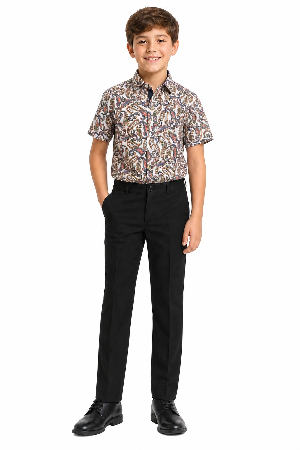 Elie Balleh Boys Slim Fit Royal Paisley Button-Down Shirt