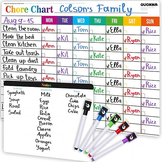 QUOKKA Magnetic Chore Chart for Kids, Behavior & Responsibility Reward Board for Toddlers & Teens
