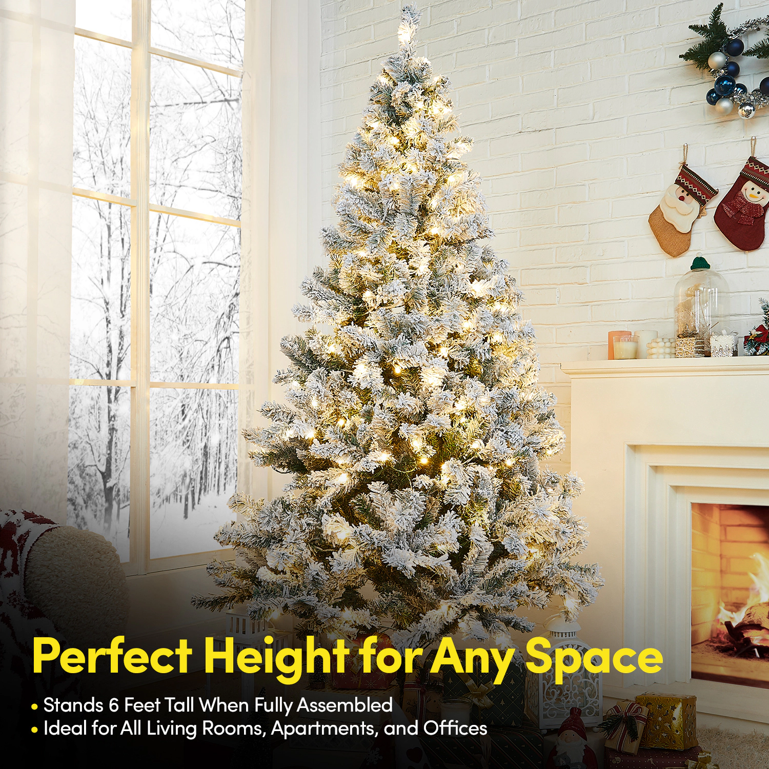 Sweet Home Collection 6 FT Frosted Pre-Lit Artificial Christmas Tree with 820 PVC Tips 250 LED Lights