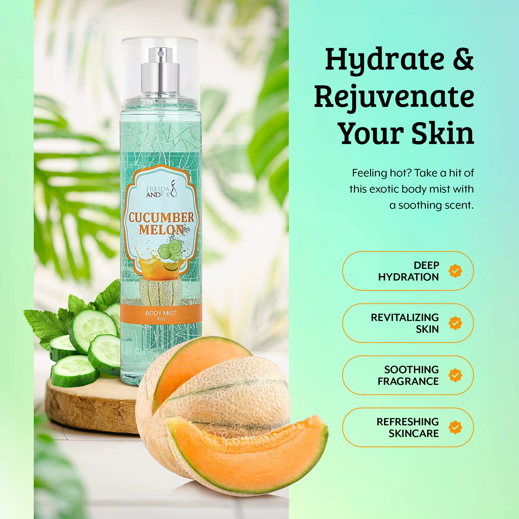 Freida and Joe Womens 10oz Deep Moisturizing Fragrance Body Lotion & 8 oz in Cucumber Scent