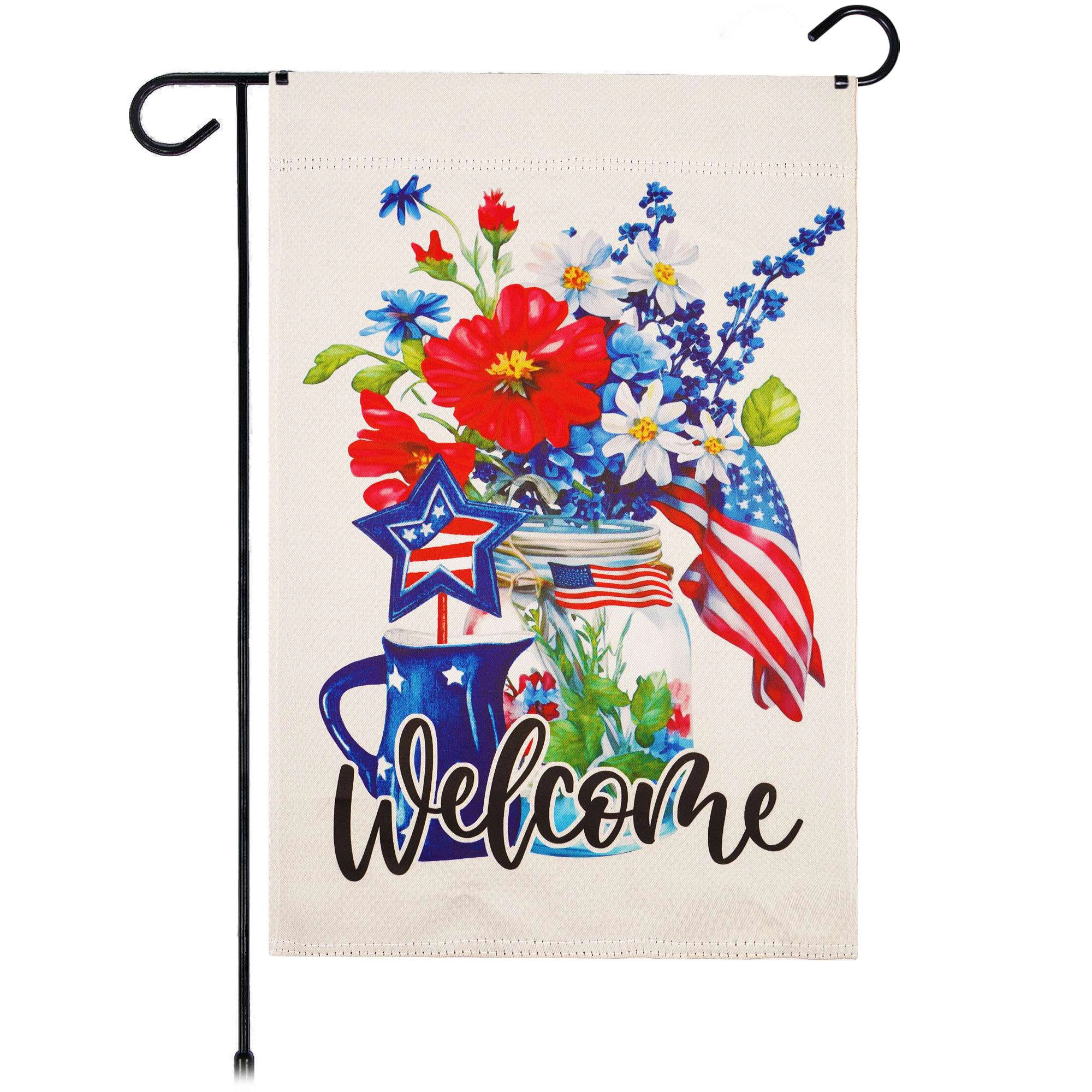 G128 Patriotic Mason Jar Garden Flag 12x18 in Double-Sided Independence Day Yard Decoration
