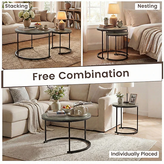 Hivvago Set Of 2 Modern Round Stacking Nesting Coffee Tables
