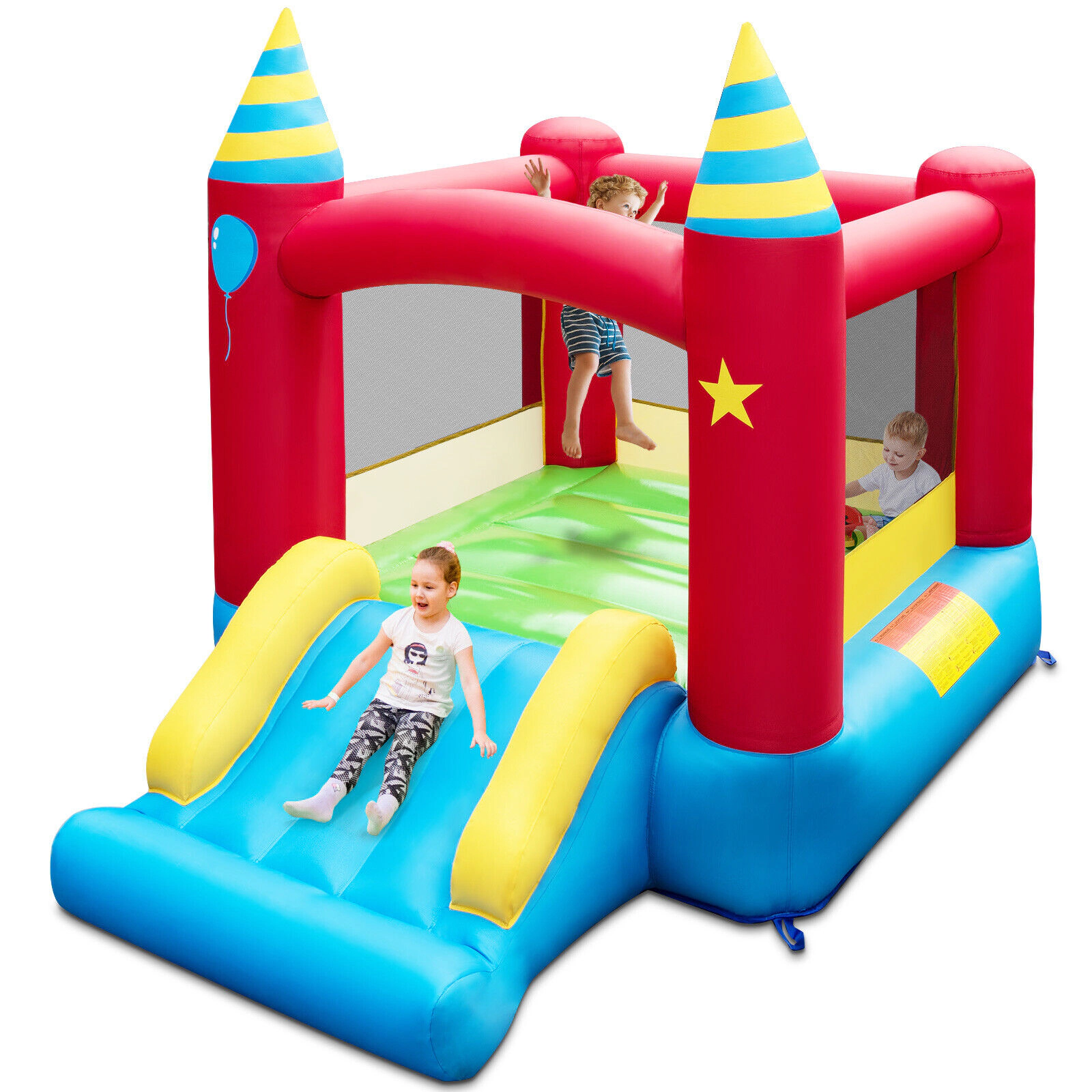SUGIFT Inflatable Bounce Castle with Slide 81-in Tall Frame 200-lb Total Capacity Ages 3-12 Excluded Blower