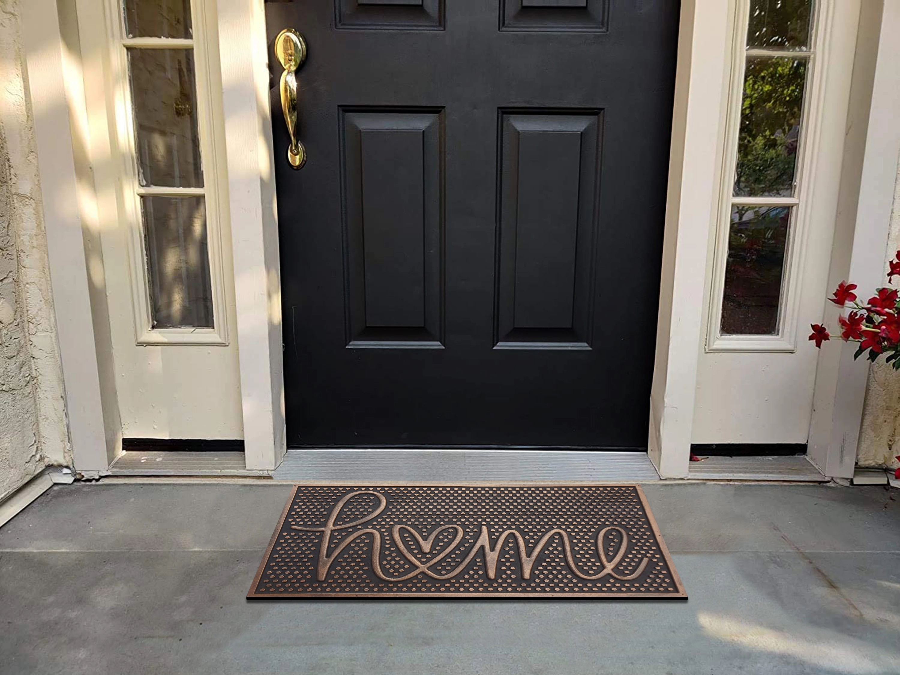 A1 Home Collections Home Printed Bronze Rubber Welcome Doormat Non-Slip Indoor Outdoor Entry Mat 18 x 30 In