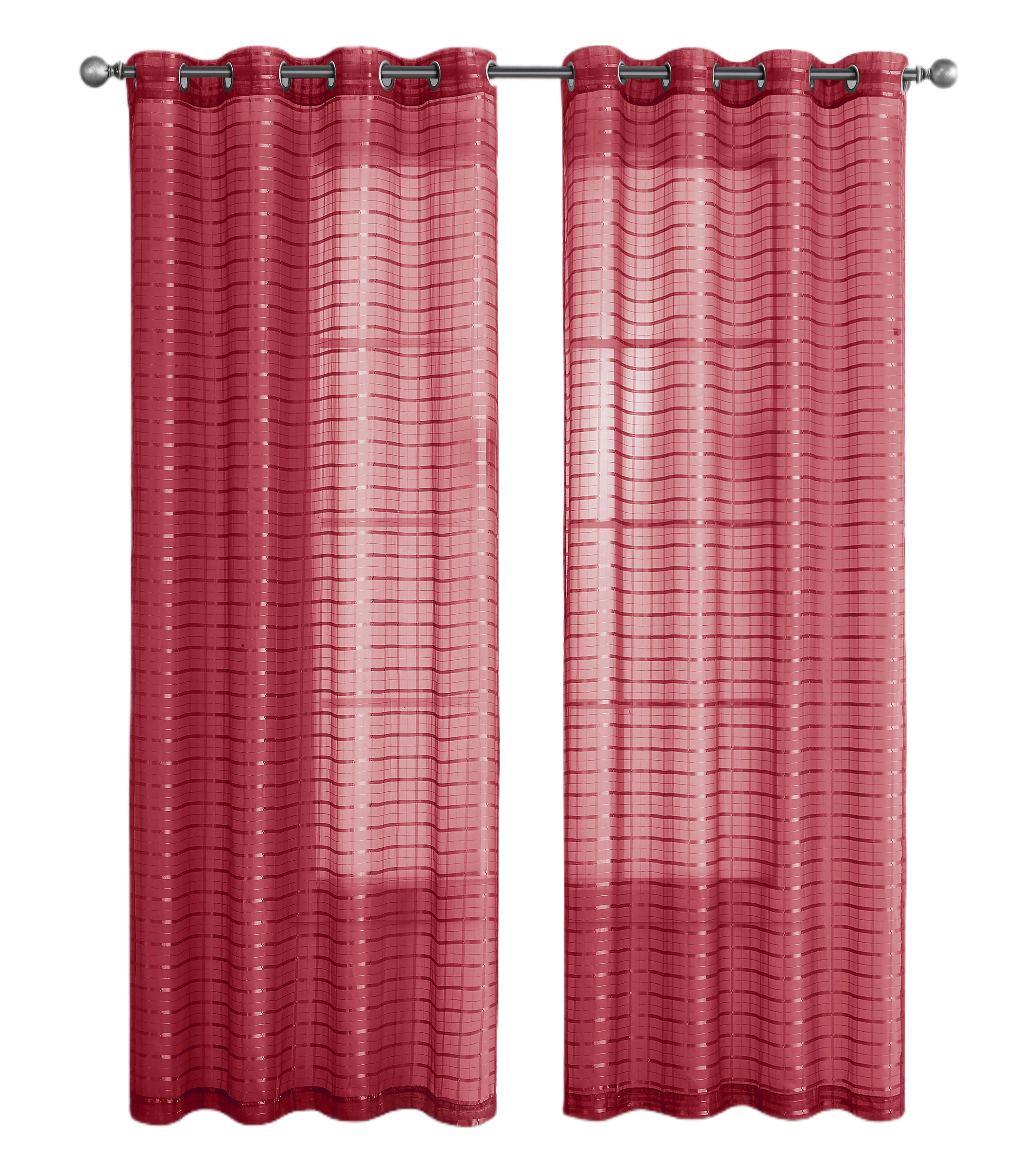 Kate Aurora 2 Piece Red Plaid Grommet Top Sheer Window Curtain Panels - 84 in. Long
