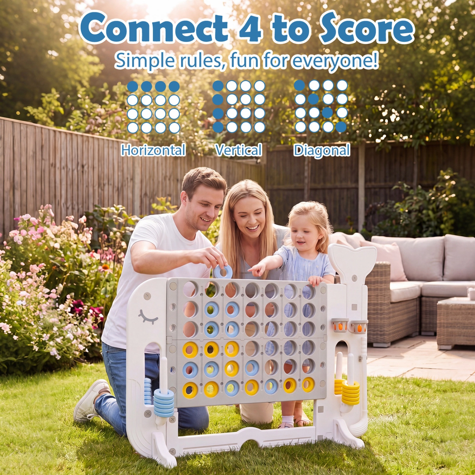 SUGIFT Giant 4-to-Score Combo Game Set Connect Four Ring Toss Golf Basketball 37.5-in Height Blue/Gray/Navy/Pink