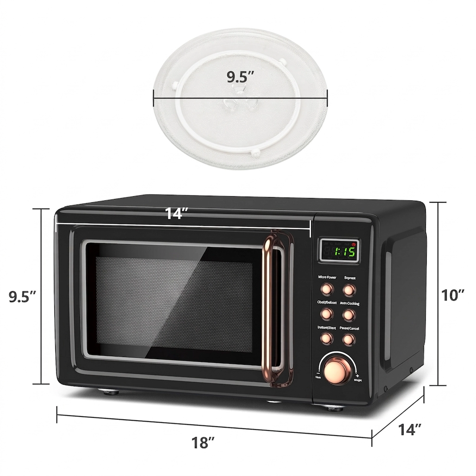SUGIFT Black Retro Countertop Microwave Oven with Gold Trim and 5 Power Levels 0.7-Cu-Ft 700W 18-in W 14-in D