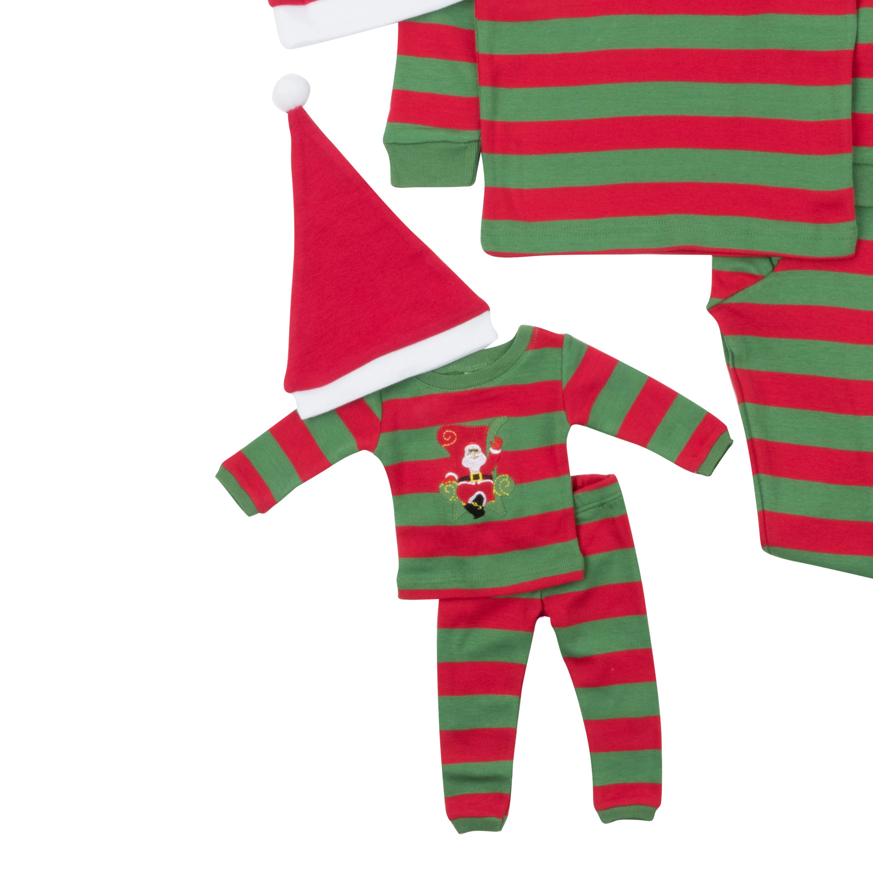 Leveret Girl & Doll Matching Cotton Christmas Striped Pajama Set with Santa Hat