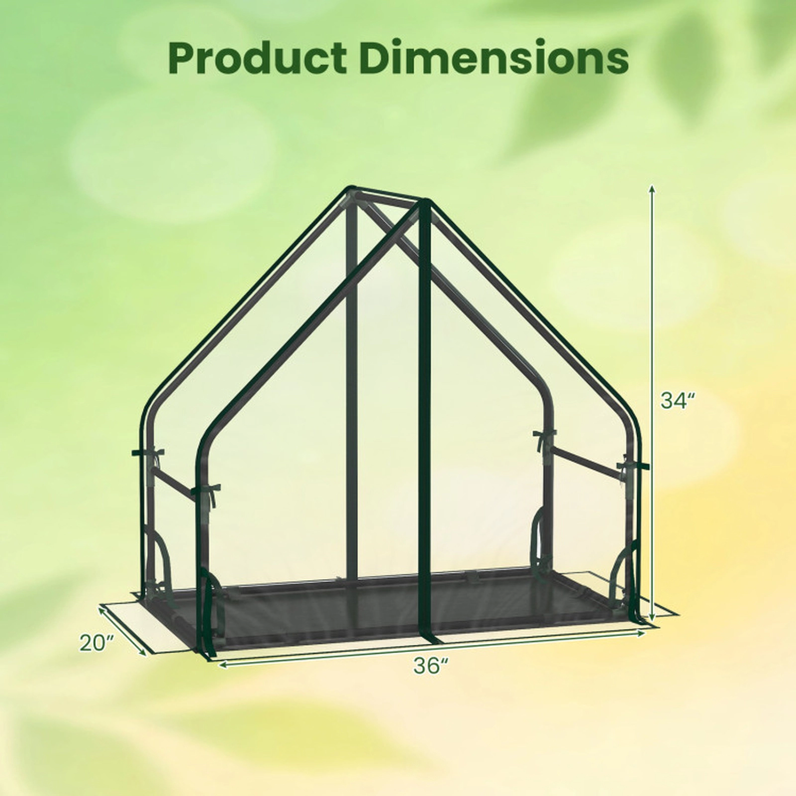 SUGIFT Mini Green House Metal Frame with Waterproof Bottom Mat and Wind Ropes 36-in Tall Clear