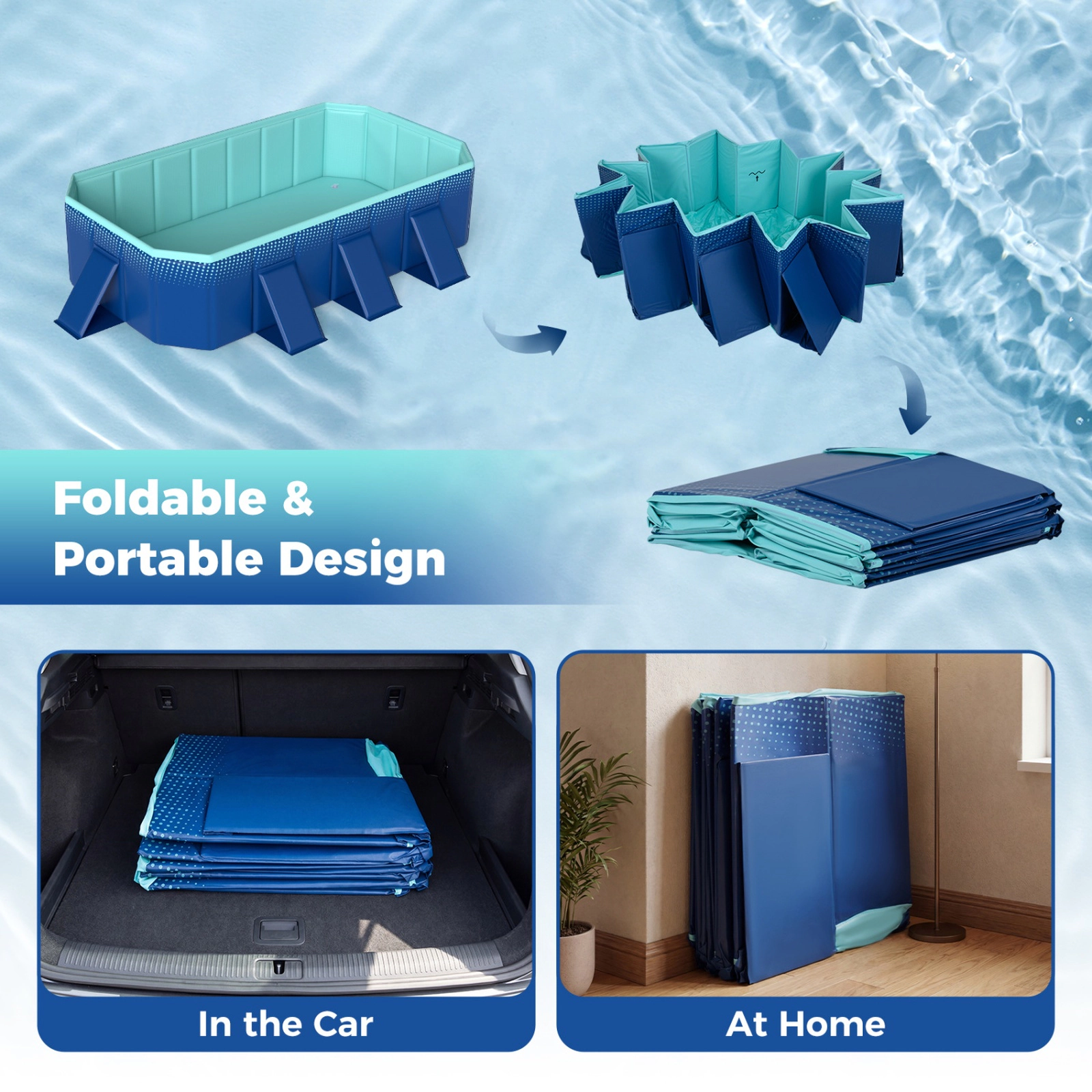 SUGIFT 99 x 52-in 881-lb Capacity Navy Non-Inflatable Foldable Above Ground Swimming Pool with Drain Hose